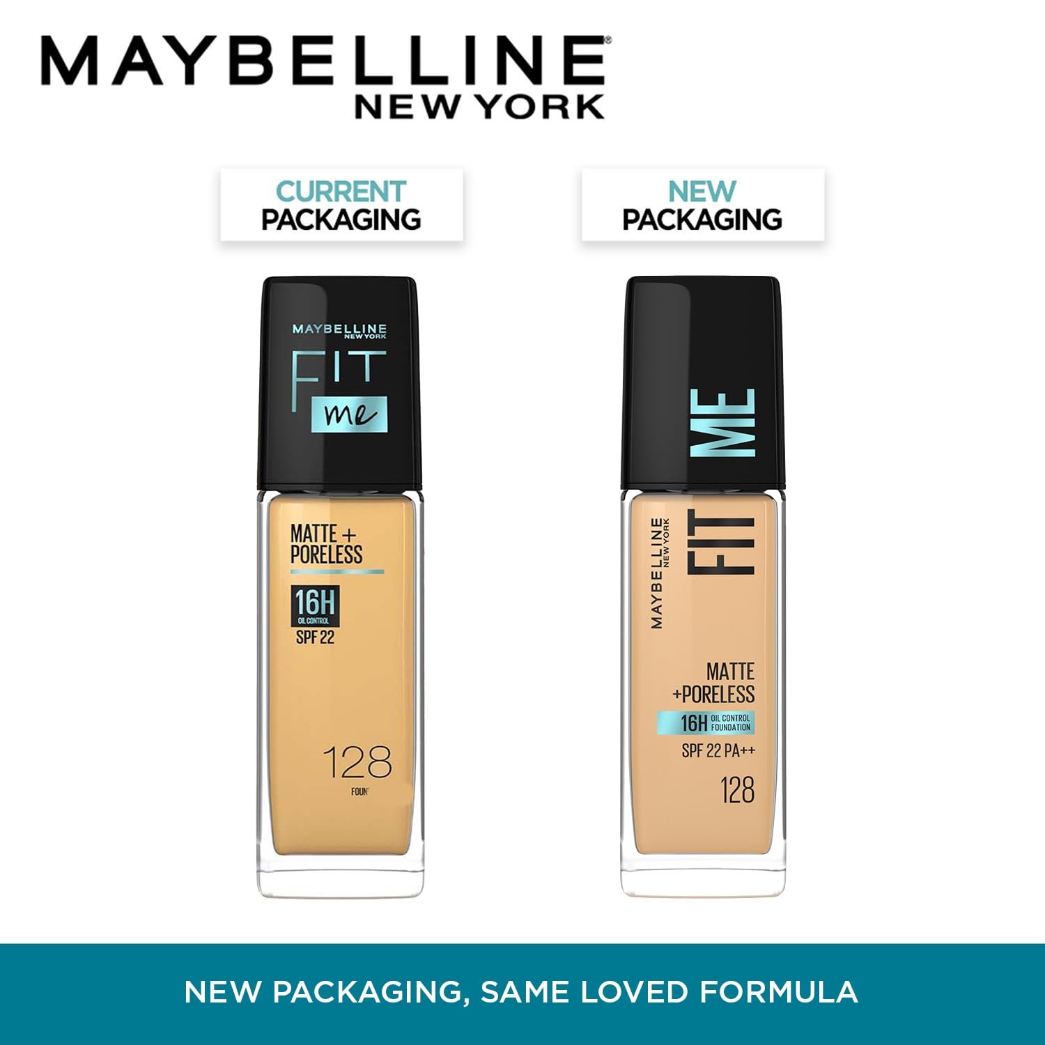 Maybelline New York Liquid Foundation For All Skin Type,Full Matte Finish, With SPF, Absorbs Oil, Fit Me Matte + Poreless, 128 Warm Nude, 30 Ml
