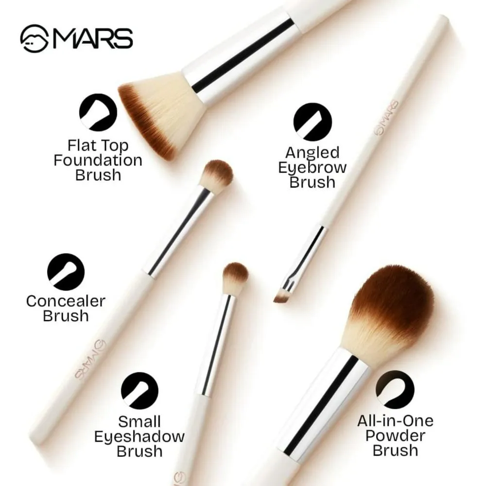 Penta Perfect Set of 5 Makeup Brush Set with Holder | Long-Lasting Soft & Synthetic Bristles | Versatile Use | Precise Application for Face, Eyes & Brows (WHITE)
