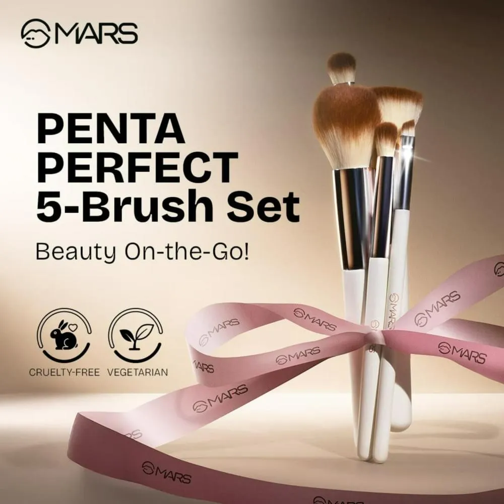 Penta Perfect Set of 5 Makeup Brush Set with Holder | Long-Lasting Soft & Synthetic Bristles | Versatile Use | Precise Application for Face, Eyes & Brows (WHITE) - Image 4