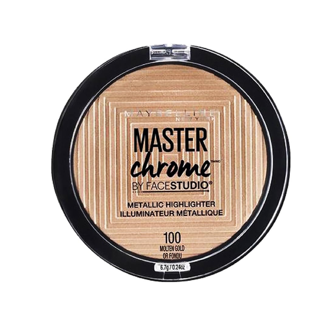 Maybelline New York Face Studio Master Chrome Metallic Highlighter, luminous skin, heated tone effect & Metallic Finish – Molten Gold suits medium skin to dark skin tones| 6.7 grams
