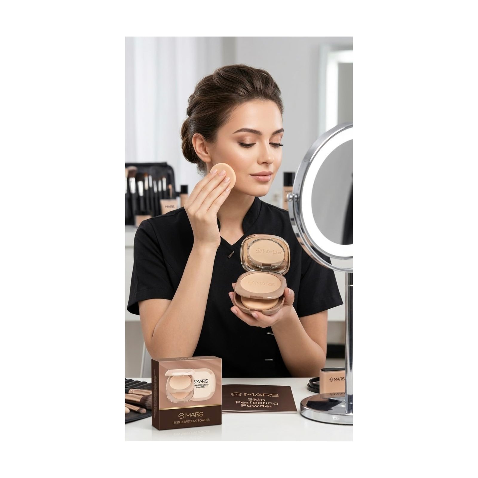 Skin Perfecting Compact Powder - Long Lasting Matte Finish Face Powder | 16-Hour Oil Control & Matte Lip Crayon Set of 2 - 02 Cherry Red & 07 Coffee Brown | Highly Pigmented, Smudge-Proof & Long Stay Lipstick (Skin Perfect Powder) - Image 2