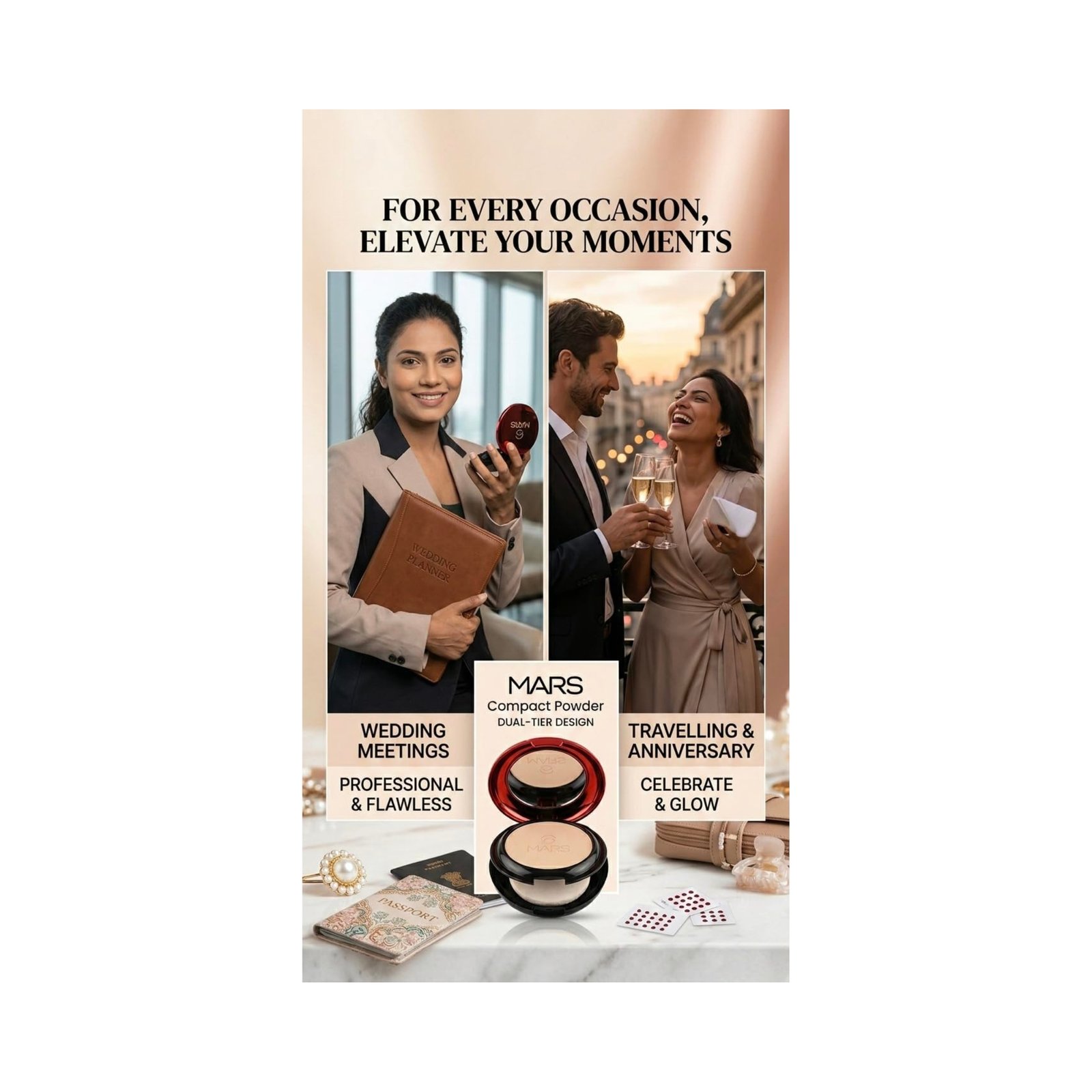 Premium Silky Skin Mars 2-in-1 Compact Powder - Long Lasting Matte Finish with Built-in Puff & Mirror | Oil Control & Pore Blurring Face Powder for Wedding, Travel - Image 4
