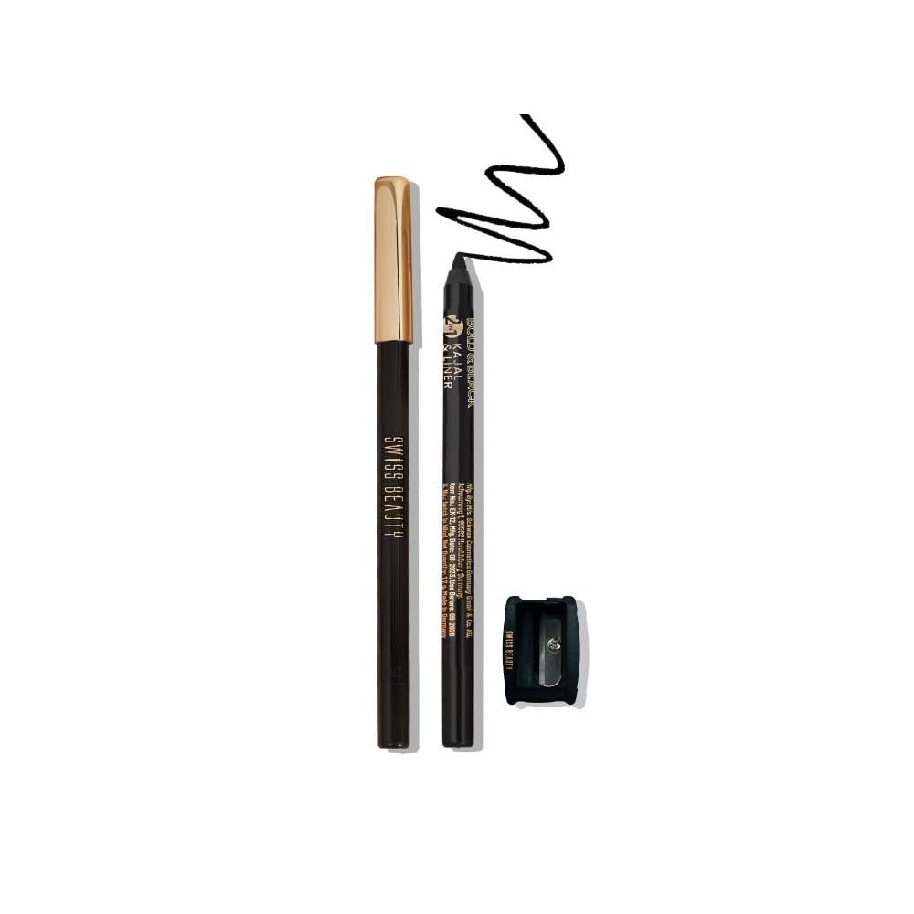 Swiss Beauty Bold & Black Kajal 24Hours Wear, Eye Makeup, Black, 1.2G