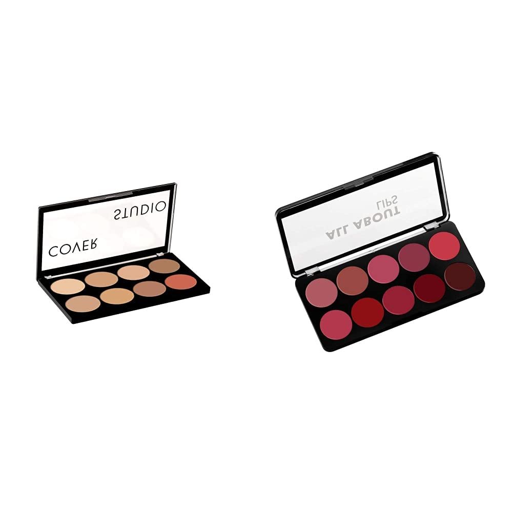 Swiss Beauty Ultra Base Concealer Palette, Face MakeUp, Multicolor-02, 16g and Swiss Beauty Matte Lip Pallete, Multicolor-01, 10g