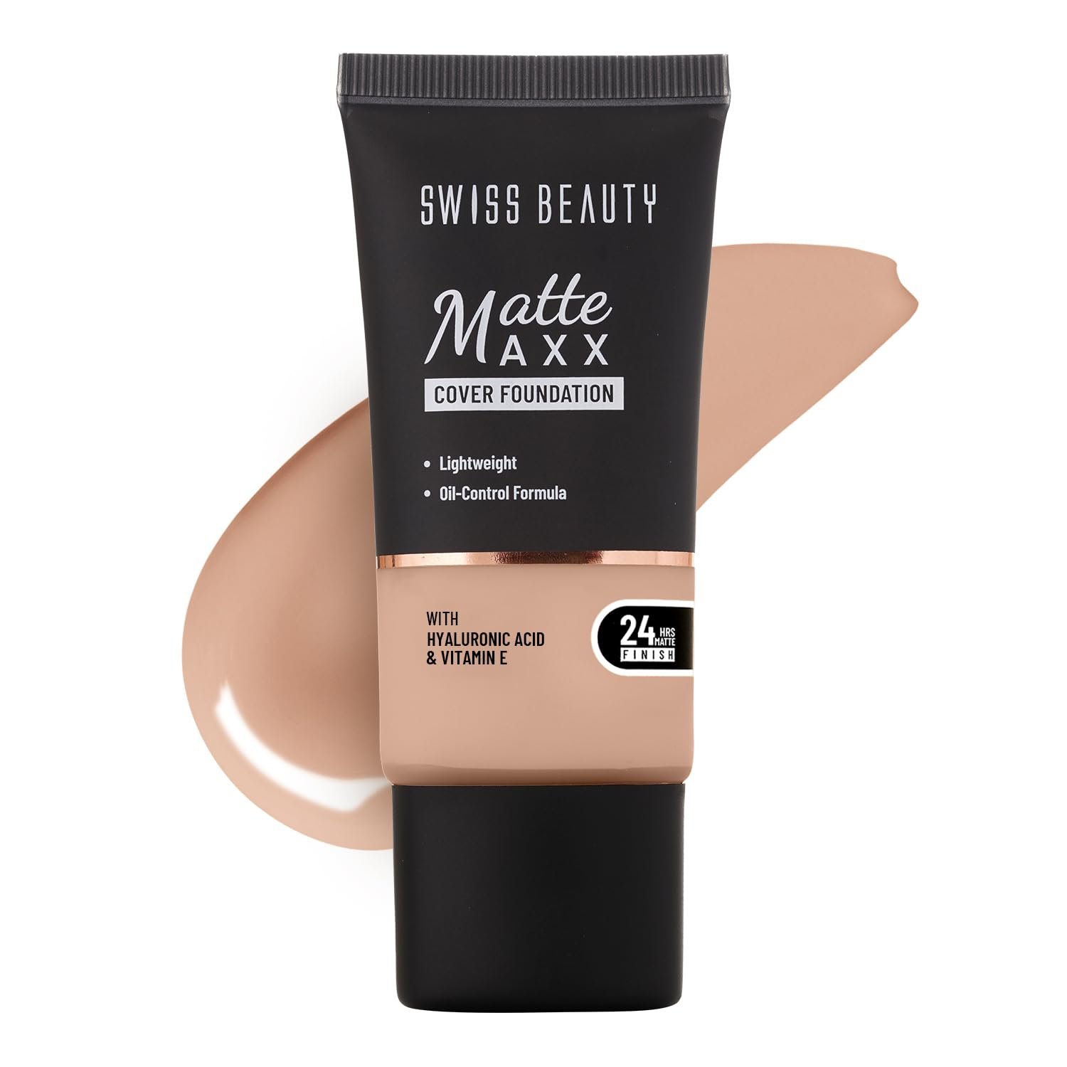SWISS BEAUTY Full Liquid All Matte Maxx Cover Foundation | 24- Hour Stay | With Hyaluronic Acid & Vitamin E | Oil-Control Formula | Shade 05 Neutral Sand, 30g Pack of 1