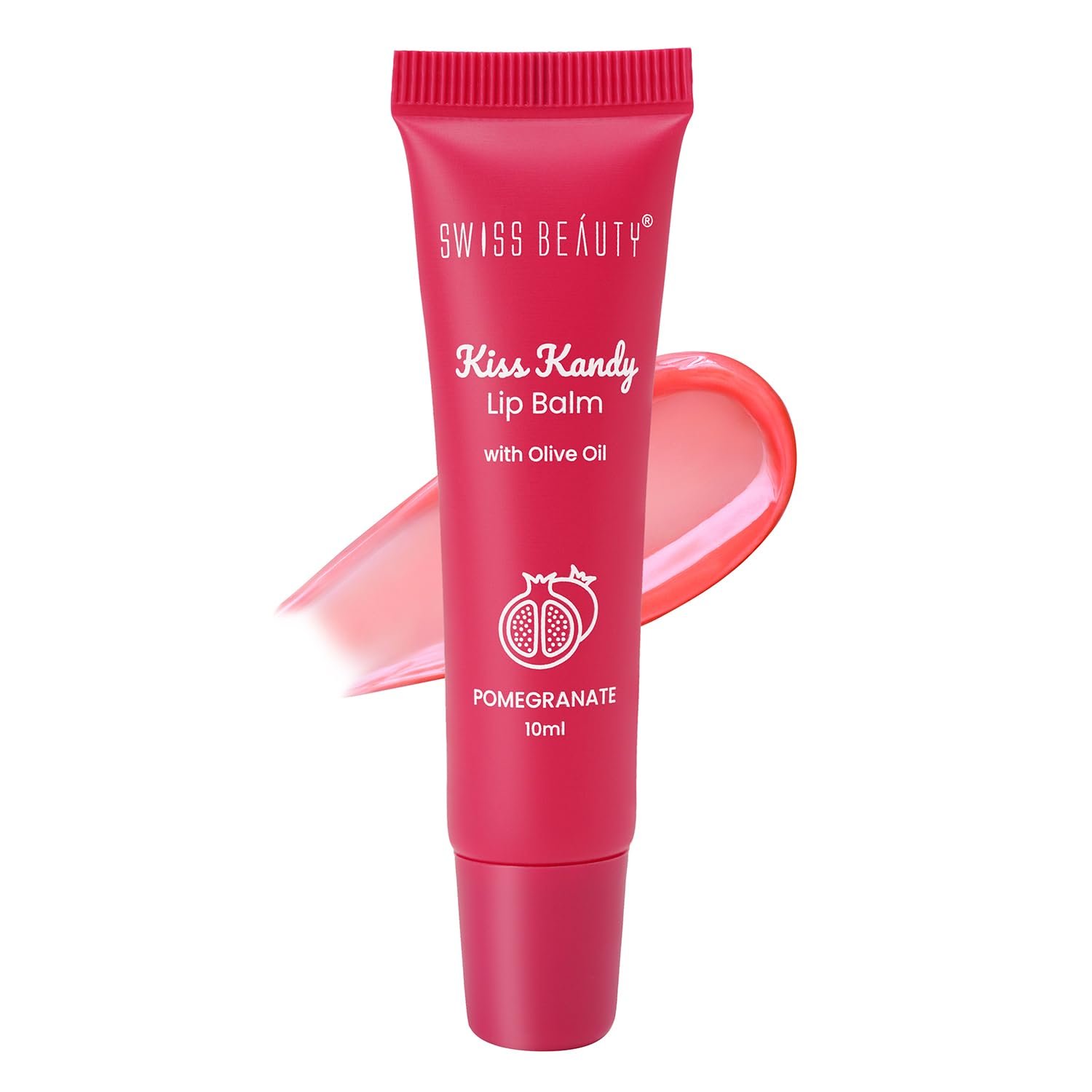 Swiss Beauty Kiss Kandy Tinted Lip Balm | Moisturising Non-Sticky Formula with Olive Oil & Vitamin E | Soft, Smooth & Hydrated Lips All Day | Pomegranate, 10ml
