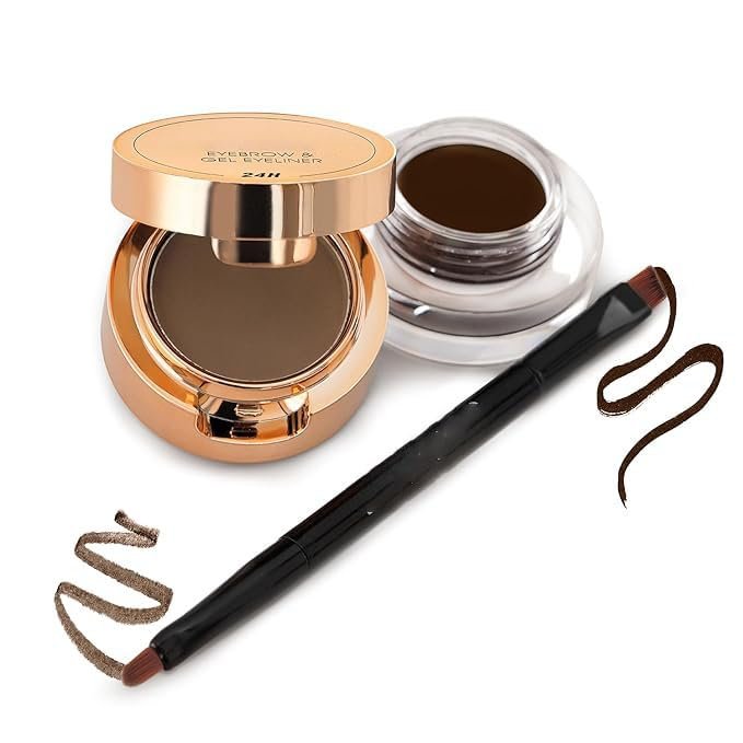 SWISS BAEUTY 2-in-1 Waterproof Gel Eyeliner and Eyebrow Definer with Brush, Smudge Proof, 7G (02 Brown)