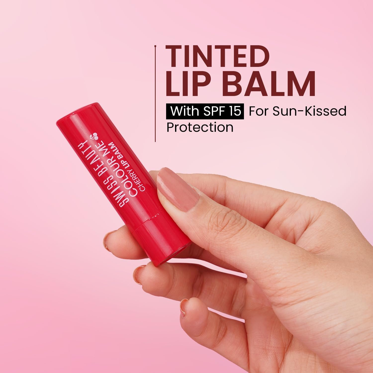 Swiss Beauty Colour Me Tinted Lip Balm with 12 Hours of Hydration | For Dry & Chapped Lips | With SPF 15, Shea Butter and Vitamin E | Long Lasting Glossy Finish Lip Balm | Shade - Apple Burst, 4.5g - Image 2