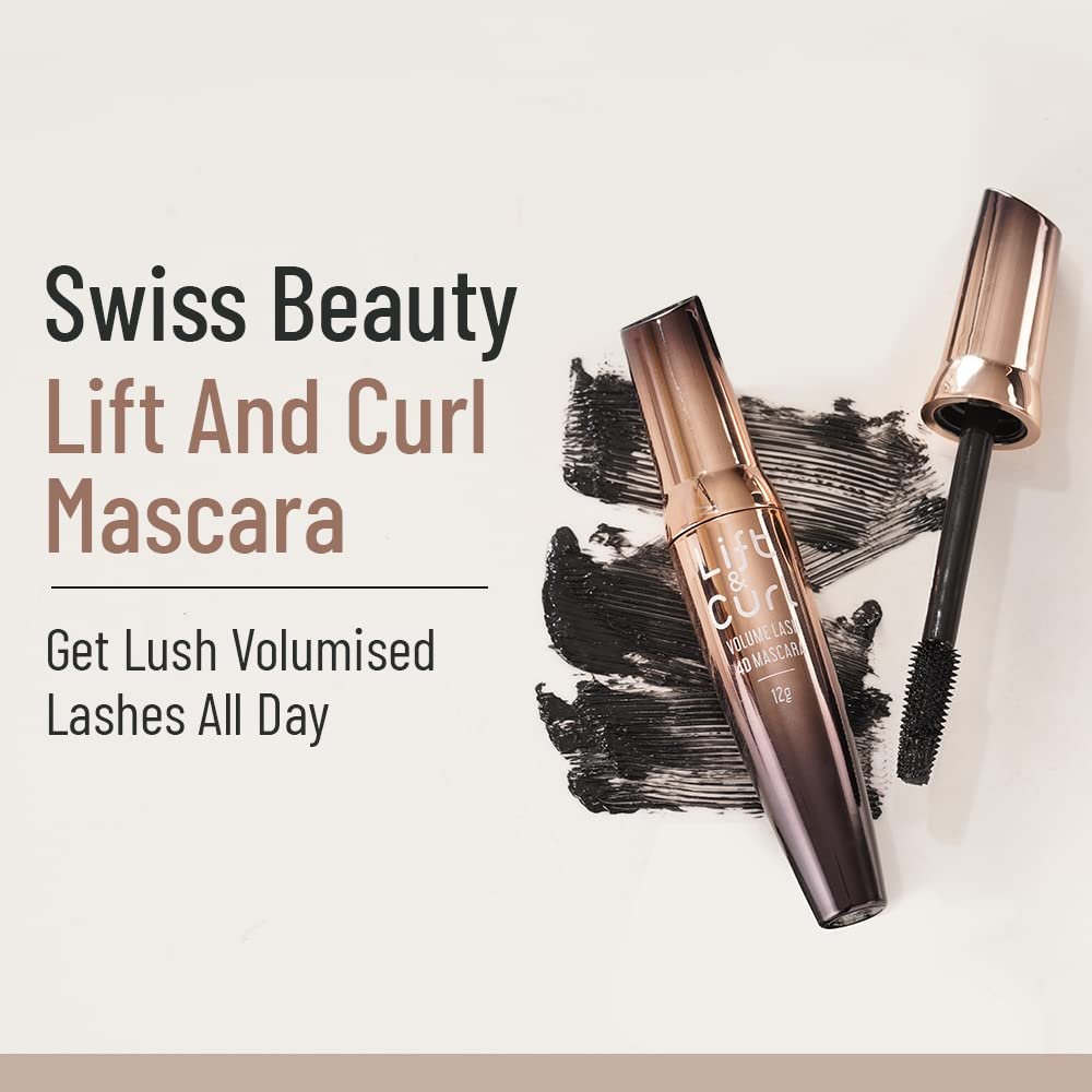 Swiss Beauty Lift & Curl Volume Lash 4D Mascara, Water-Resistant & Smudge-Proof | Volumising & Lengthning Mascara for Eyes | Jet Black Colour | Lightweight| 12gm