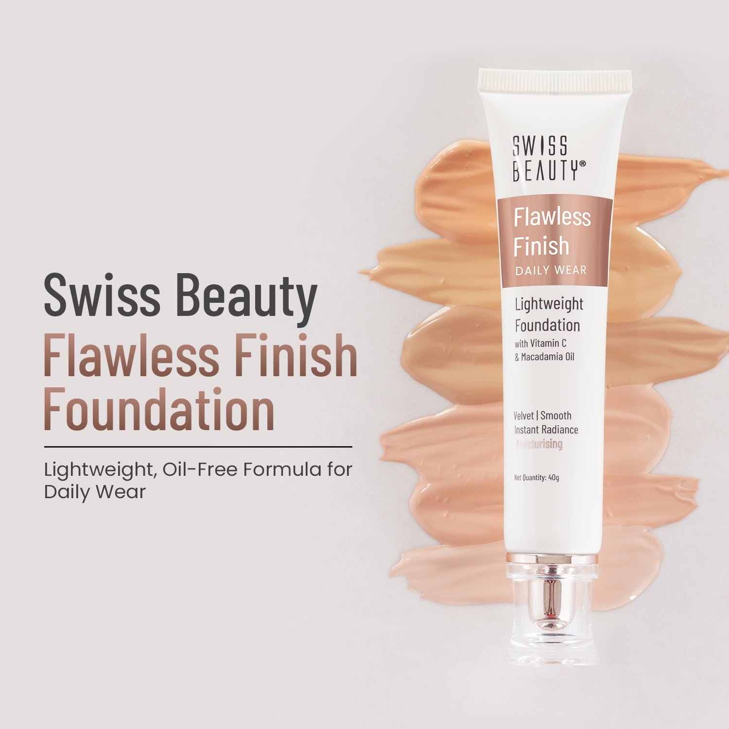 Swiss Beauty Flawless Finish Foundation | Medium Coverage | Lightweight |Oil-Free Formula |Radiant Finish | Shade – 03 Natural Beige, 40gm