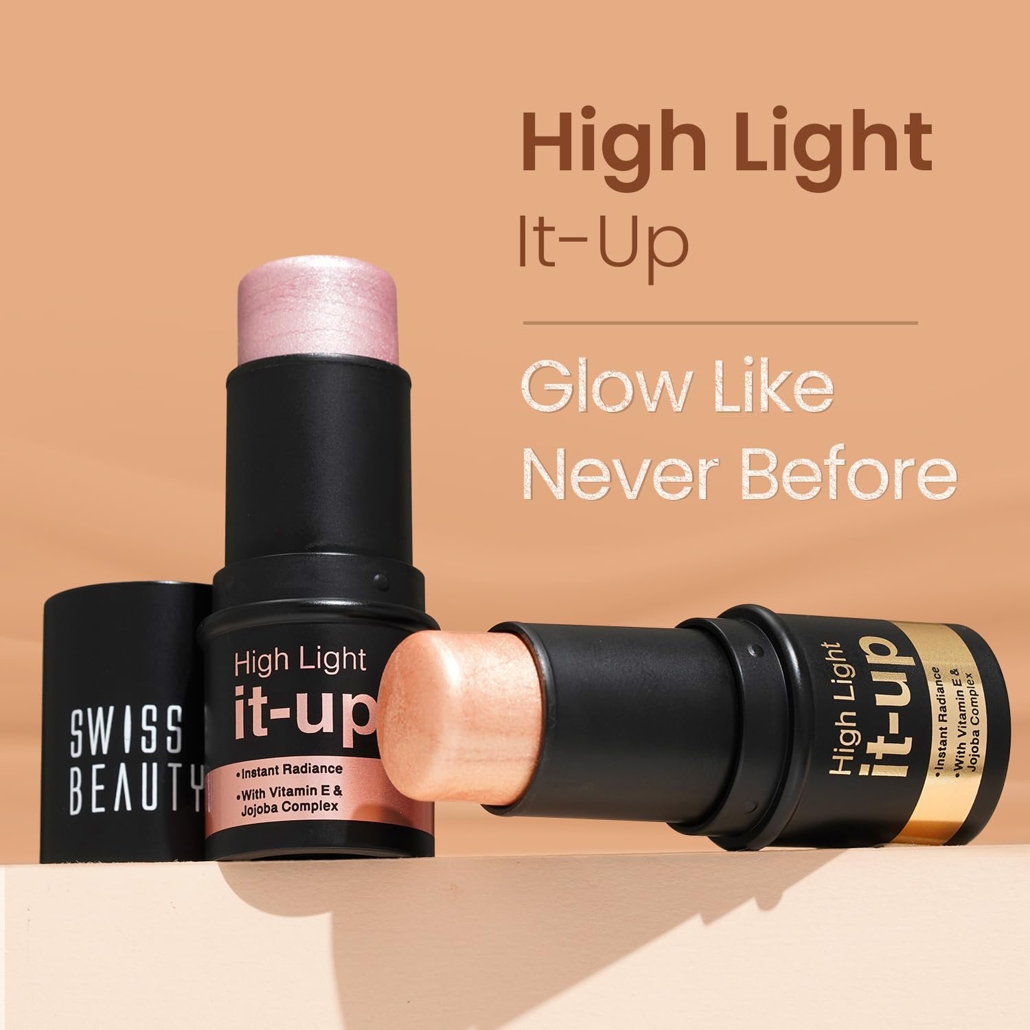 Swiss Beauty High Light It-Up Highlighter | With Vitamin E & Jojoba Complex | Instant Radiant Glow | Long-Lasting | Creamy & Blendable | Twist-Up Format | Shade- Radiant Pink, 8g
