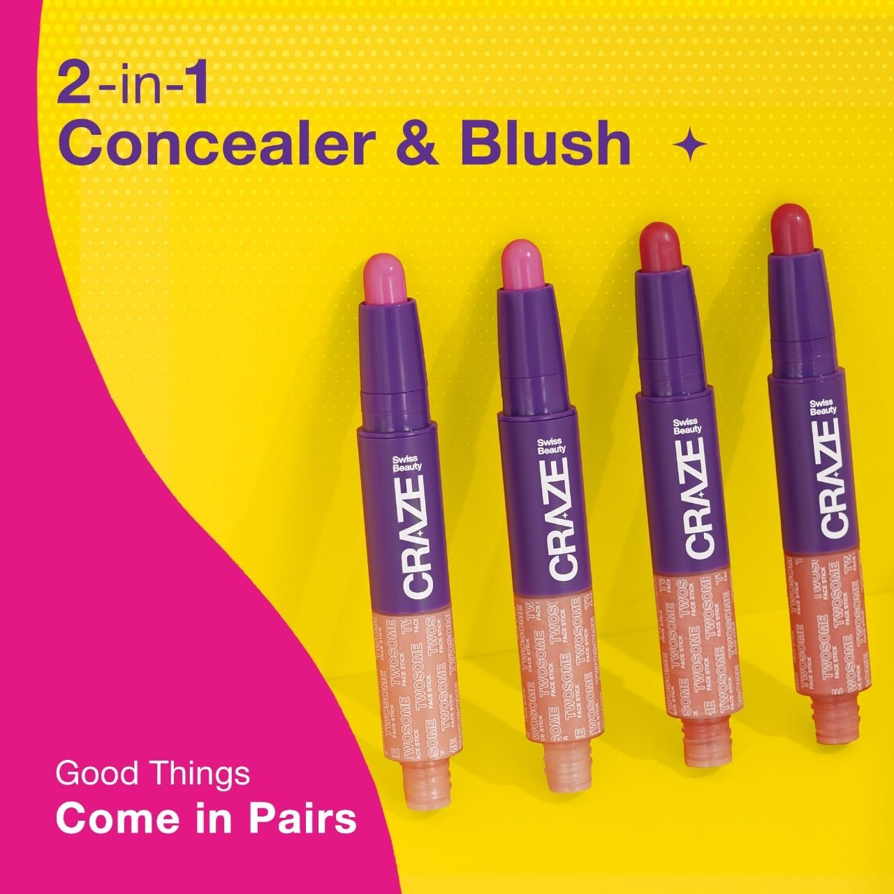 Swiss Beauty CRAZE Twosome Lightweight Face Stick | 2-in 1 Liquid Concealer and Creamy Blush