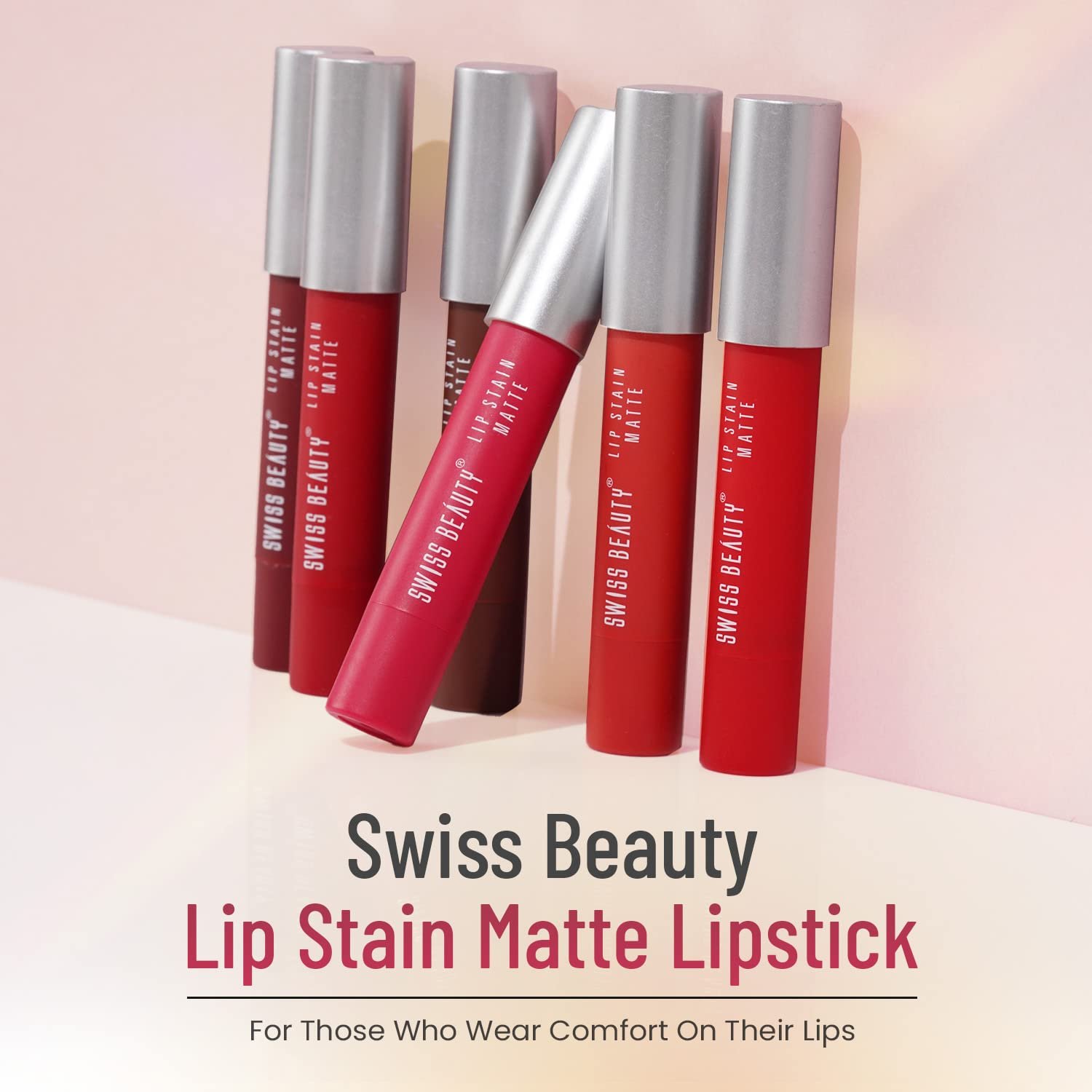 Swiss Beauty Stain Matte Lipstick | Long Lasting, Hydrating & Lightweight Lipstick | Peach N Cream, 3.4gm|
