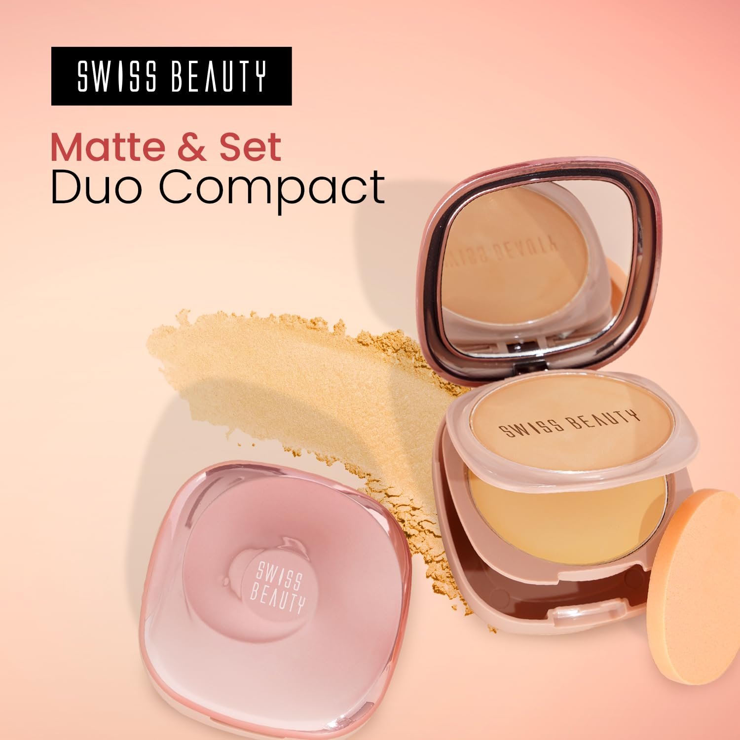 Swiss Beauty Matte & Set Duo Lightweight Compact For All Skin Types| Compact Powder + Translucent Powder | Shade- 02 Beige, 20gm