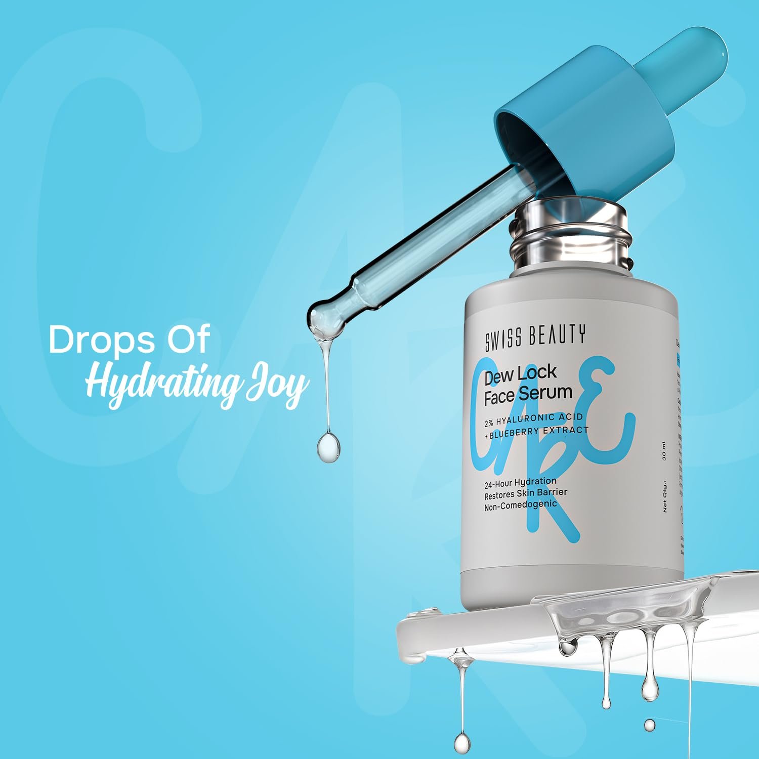 Swiss Beauty Care Dew Lock Face Serum | 24-Hour Hydration | 2% Hyaluronic Acid & Blueberry Extract | Lightweight | 30ml