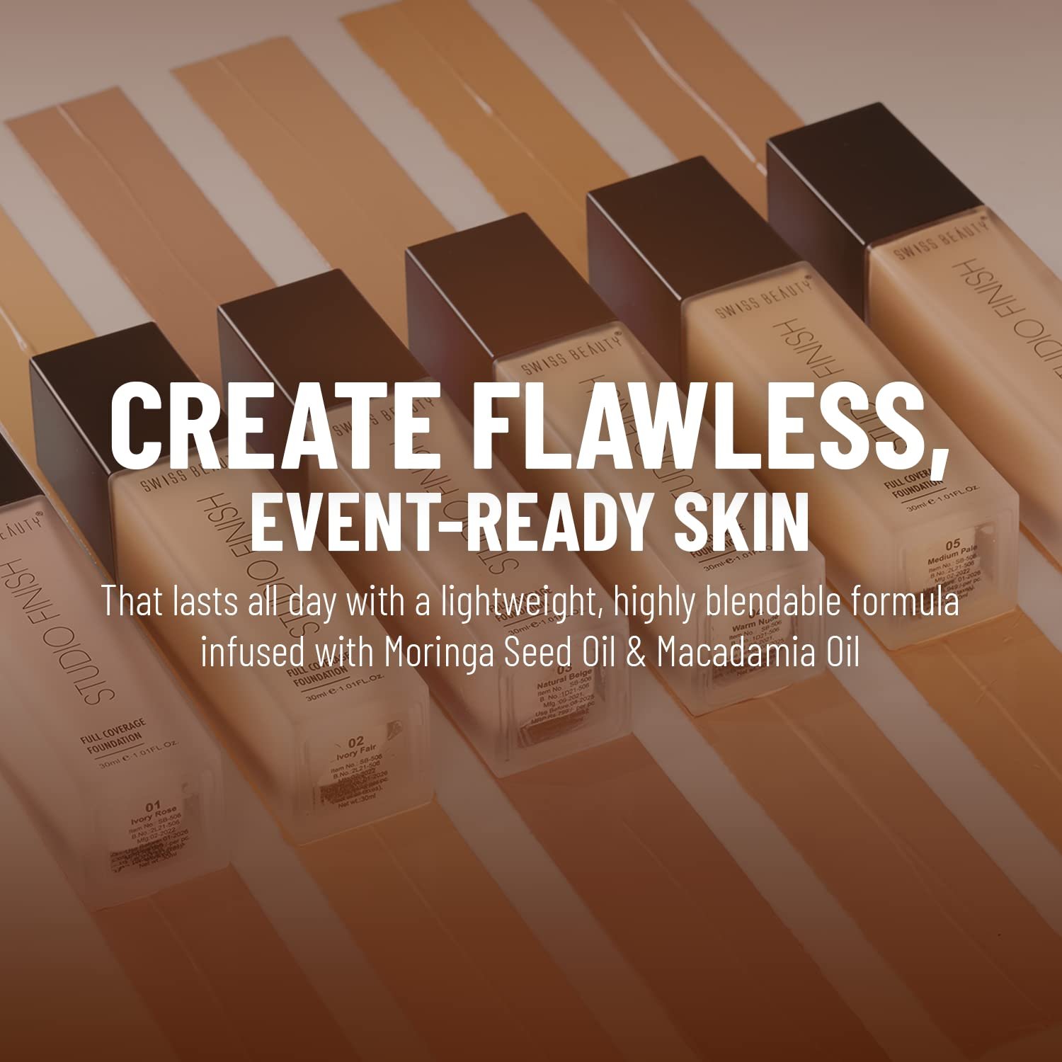 Swiss Beauty Full coverage Foundation Studio Finish, Face Makeup, Shade- Natural Beige, 30ml - Image 2