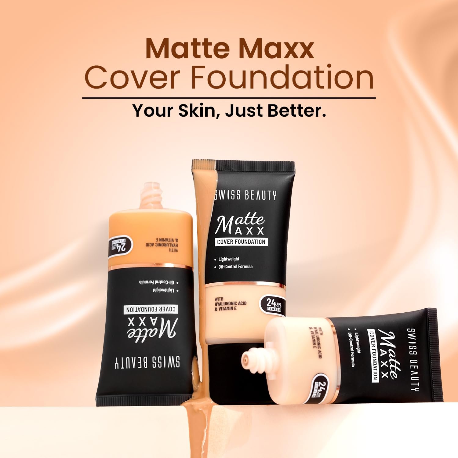 SWISS BEAUTY Full Liquid All Matte Maxx Cover Foundation | 24- Hour Stay | With Hyaluronic Acid & Vitamin E | Oil-Control Formula | Shade 05 Neutral Sand, 30g Pack of 1
