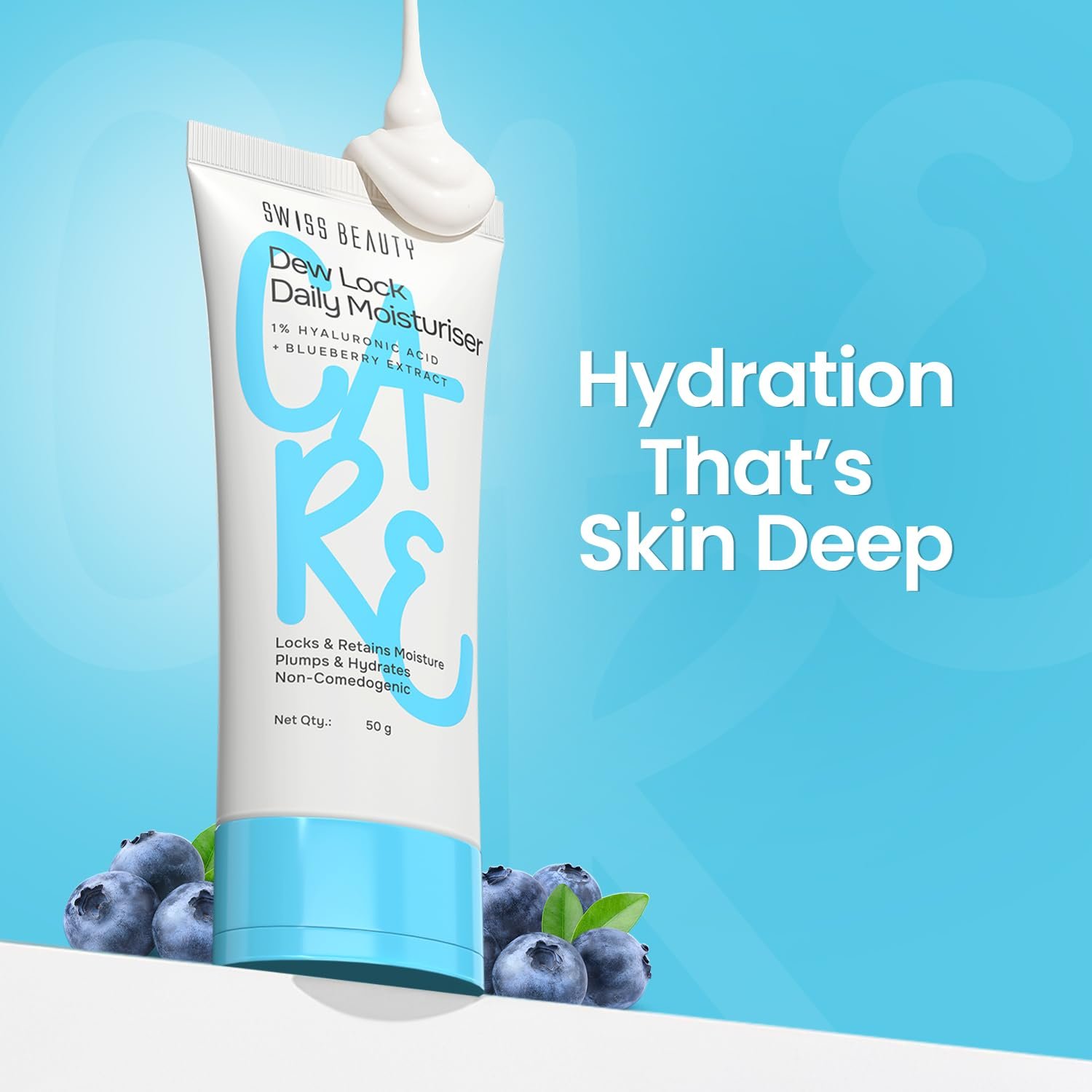 Swiss Beauty Dew Lock Daily Moisturiser | 1% Hyaluronic Acid & Blueberry Extract | Locks & Retains Moisture | Plumps & Hydrates | Non-Comedogenic | 50gm