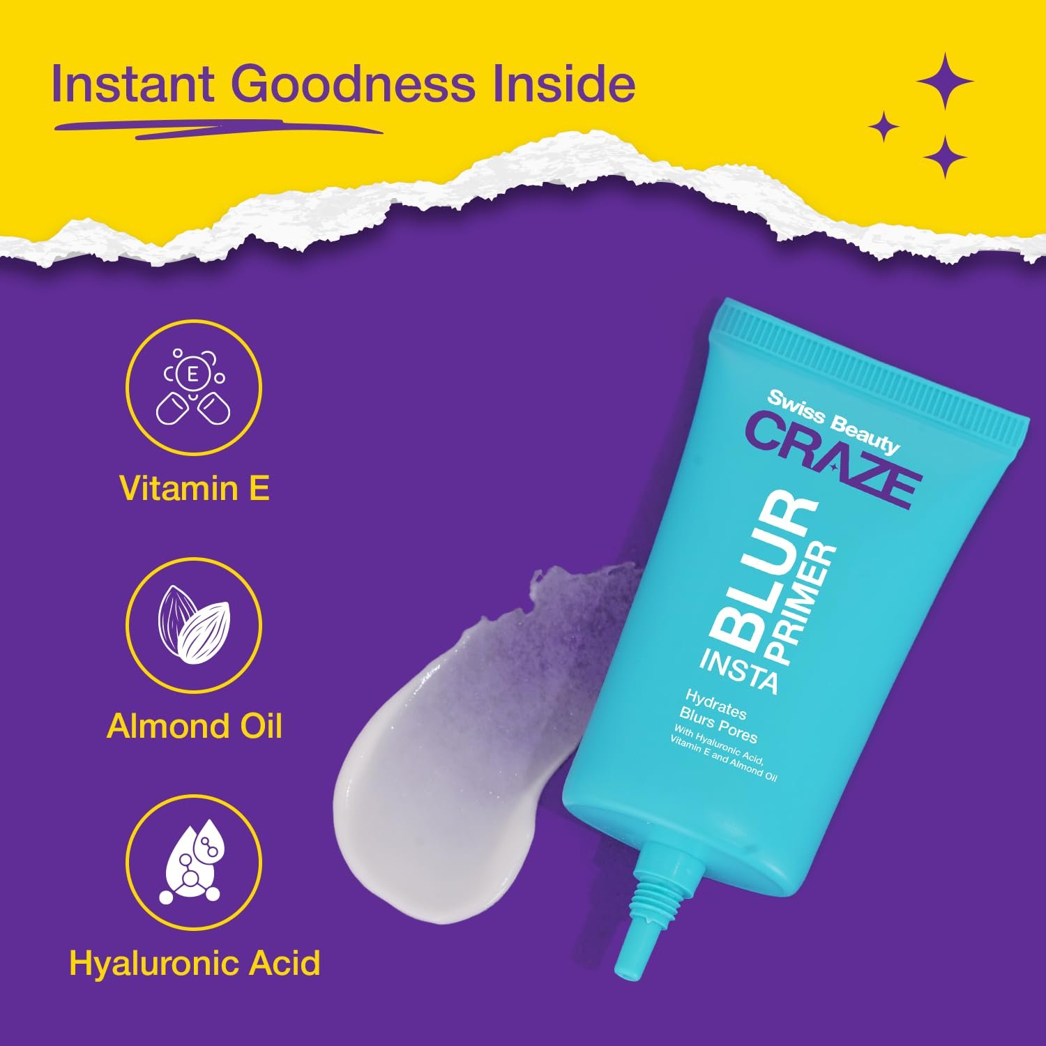 Swiss Beauty CRAZE Insta Blur Primer | Minimises Pores and Fine Lines | Infused with Vitamin E | 20g - Image 3