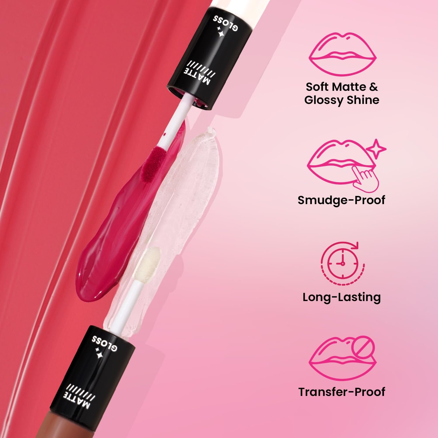 Swiss Beauty Duo Lipstick | Matte smudge-proof Liqud Lipstick + Transparent glossy Lipgloss | Transfer -proof and Long lasting | Shade-Kiss Of Pink, 10ml - Image 2
