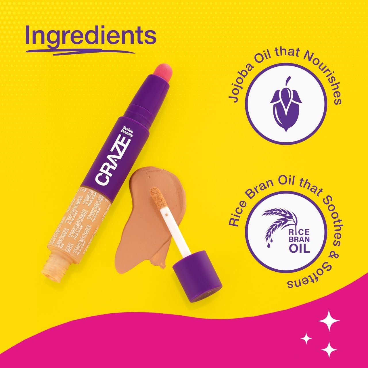 Swiss Beauty CRAZE Twosome Lightweight Face Stick | 2-in 1 Liquid Concealer and Creamy Blush - Image 4