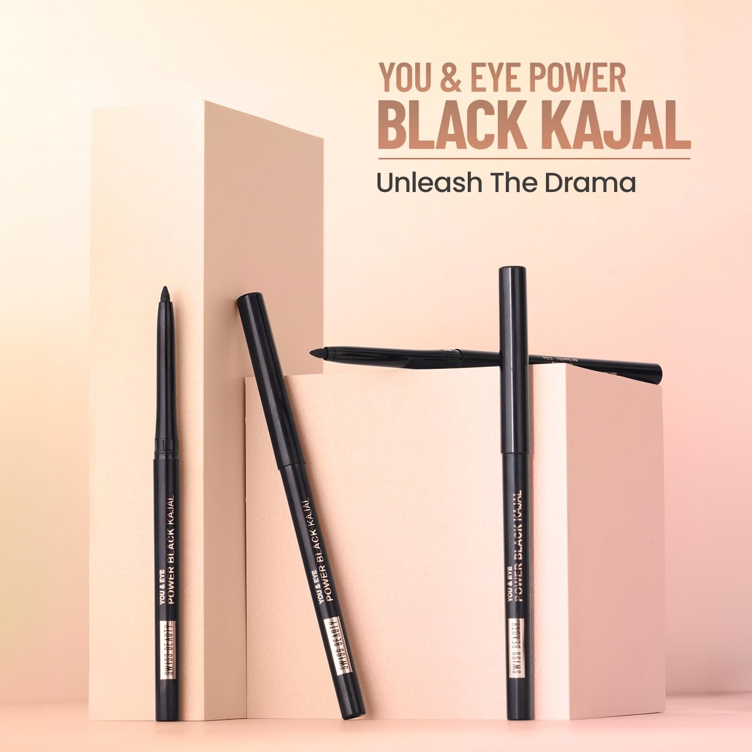 SWISS BEAUTY You & Eye Power Black Pencil Kajal | Waterproof & Smudge-Proof | 24 Hour Stay | Matte Finish Black Kajal | 0.30gm