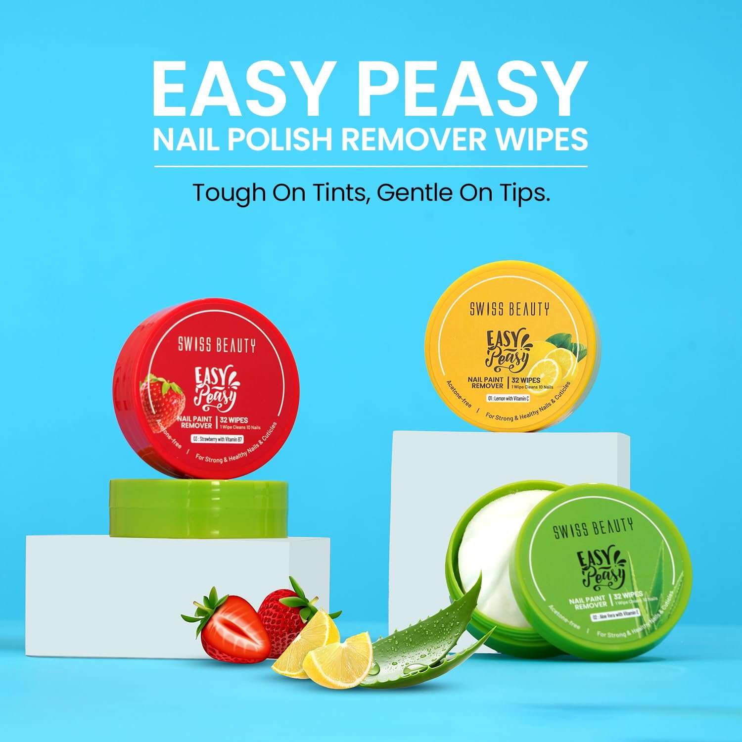 Swiss Beauty Easy-Peasy Nail Polish Remover Wipes | Acetone-Free | 32 Wipes | Hydrating | Travel-Friendly