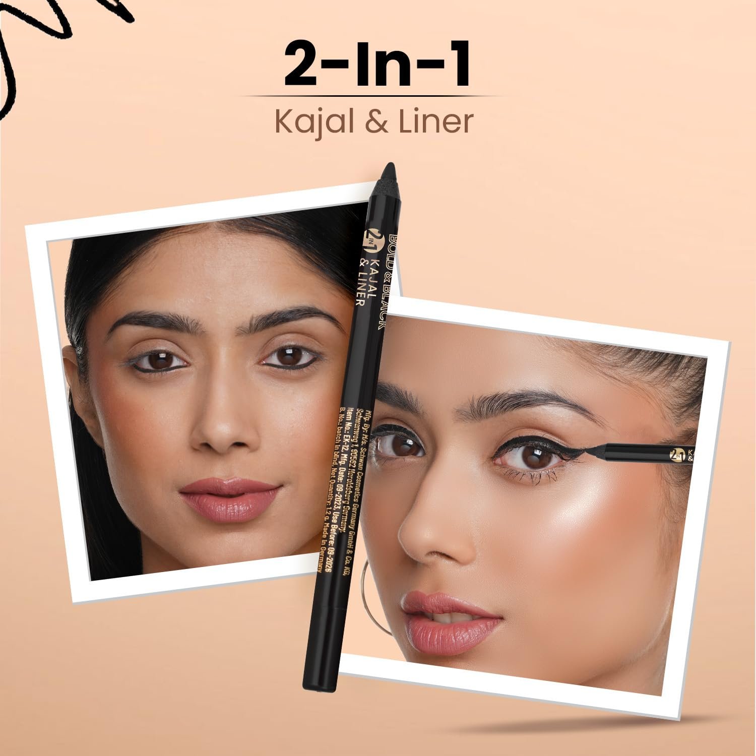 Swiss Beauty Bold & Black Kajal 24Hours Wear, Eye Makeup, Black, 1.2G - Image 3