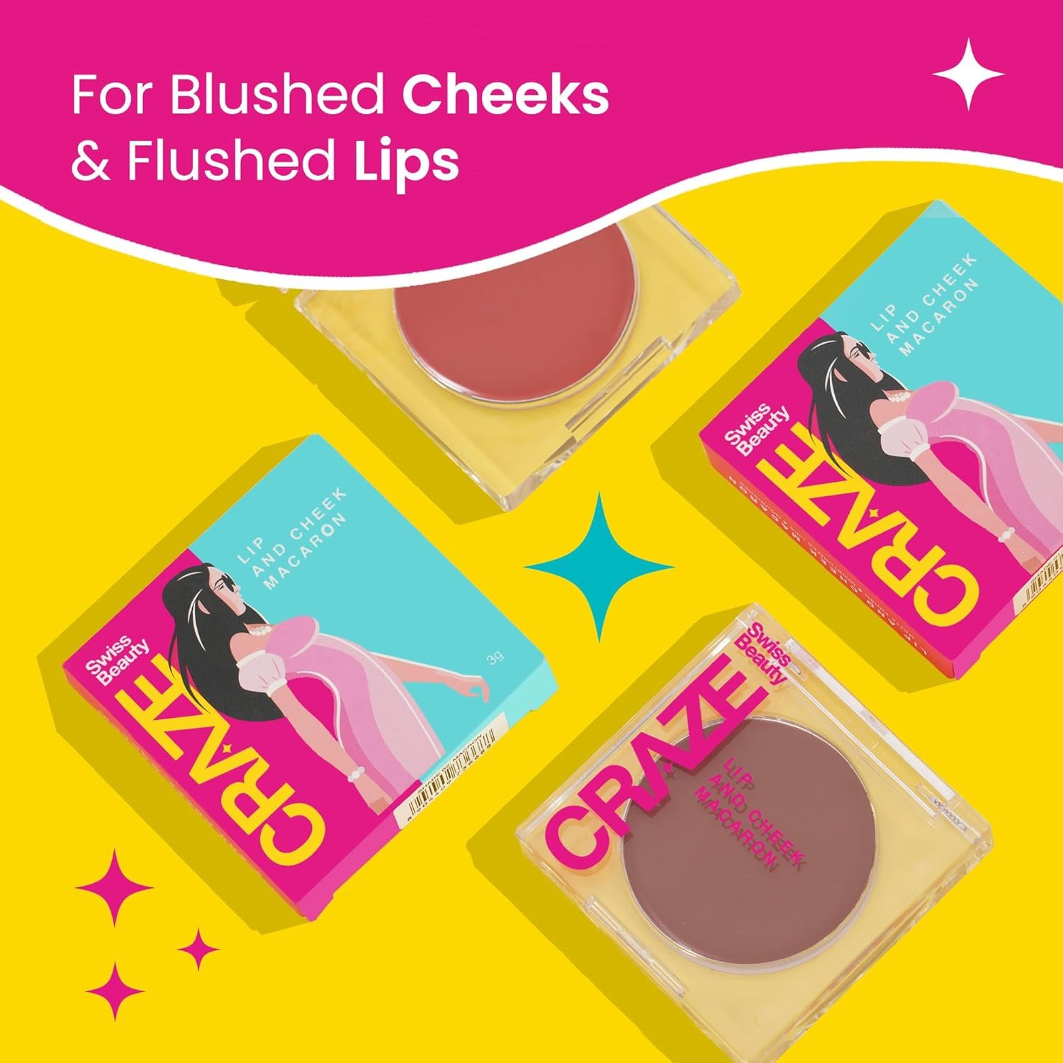 Swiss Beauty Craze Lip and Cheek Macaron | Multi- Purpose, lightweight Cream tint with Vitamin E and Olive oil | Shade- Strawberry, 3gm