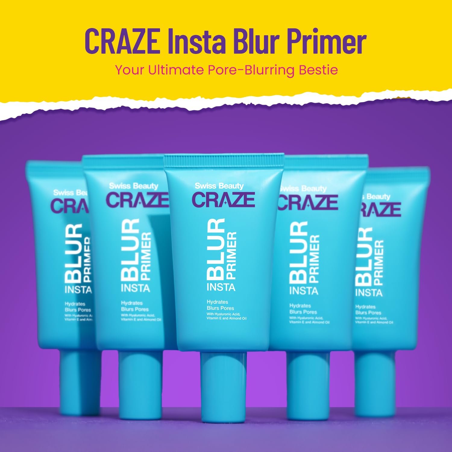 Swiss Beauty CRAZE Insta Blur Primer | Minimises Pores and Fine Lines | Infused with Vitamin E | 20g