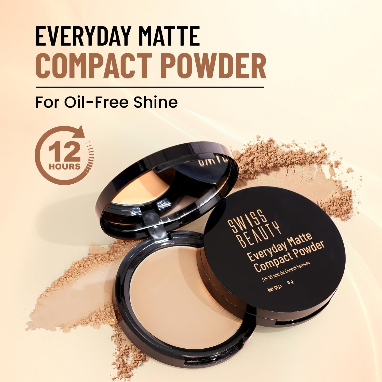 Swiss Beauty Everyday Matte Compact with SPF 10 | Oil-Control Formula | Blurs Pores | Soft-Focus Finish | Enriched with Vitamin E | Shade- 01 Cashew, 9g