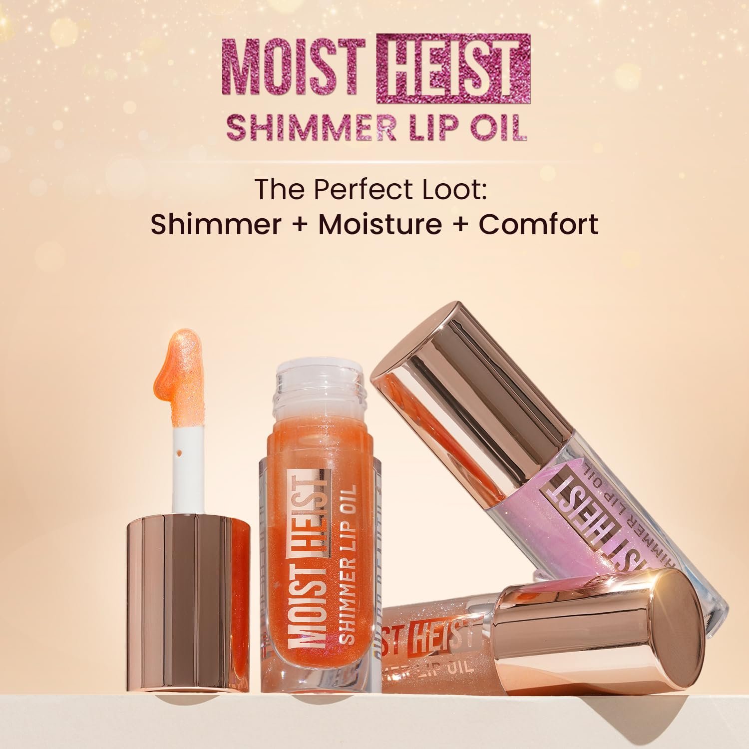 Swiss Beauty Moist Heist Shimmer Lip Oil | Luminous Shine | Hydrating | Lightweight | Shade- 3. Orange Alert, 4.8g