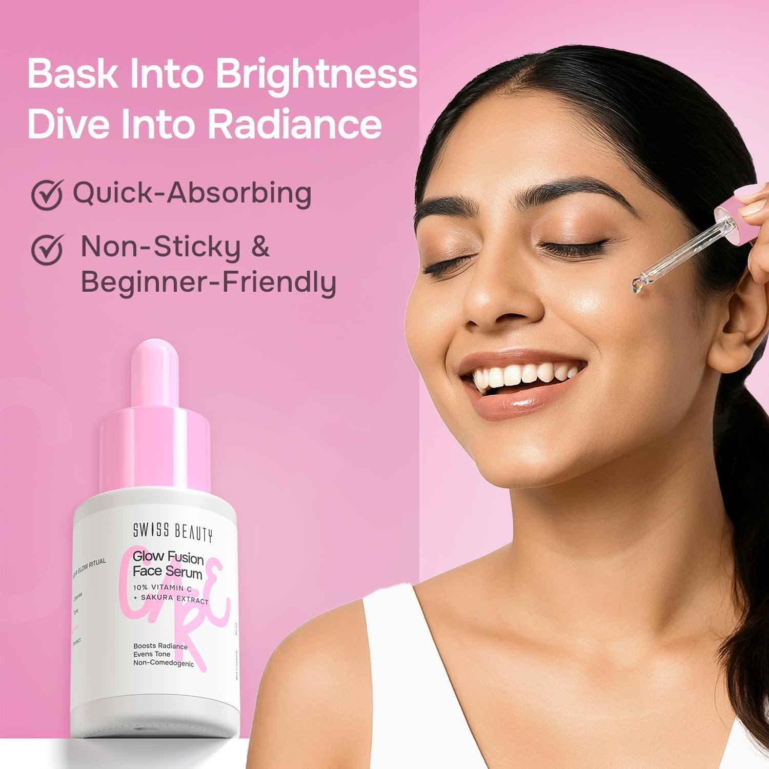 Swiss Beauty Care Glow Fusion Face Serum | Bright & Glowy | 10% Vitamin C & Sakura Extract | Non-Sticky | 30ml - Image 4