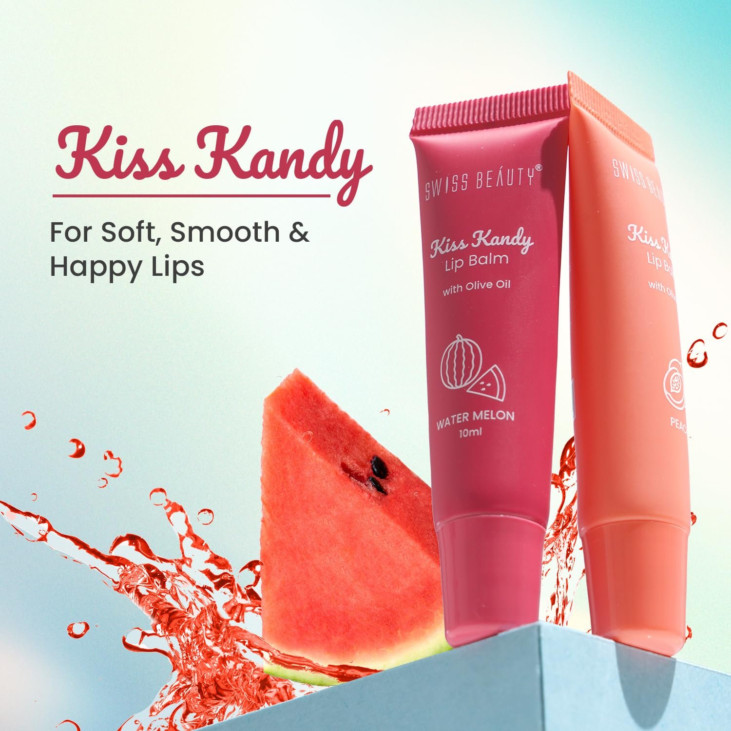 Swiss Beauty Kiss Kandy Tinted Lip Balm | Moisturising Non-Sticky Formula with Olive Oil & Vitamin E | Soft, Smooth & Hydrated Lips All Day | Pomegranate, 10ml