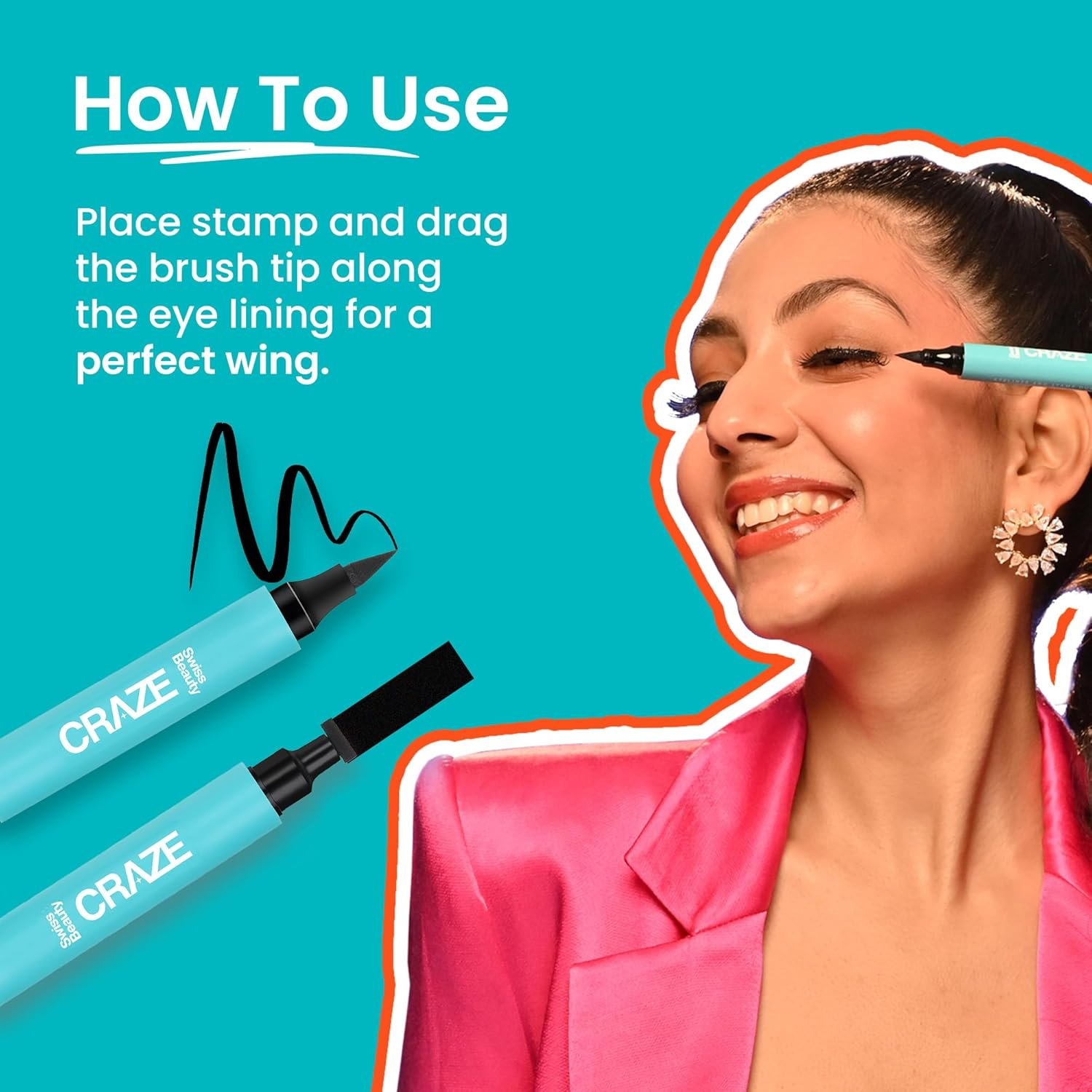 SWISS BEAUTY Craze 2-N 1 Gel Semi-Matte Eyeliner With Wing Stamp | Waterproof And Smudgeproof Eyeliner With Fine Tip For Precise Application | Black, 2.8Ml - Image 2