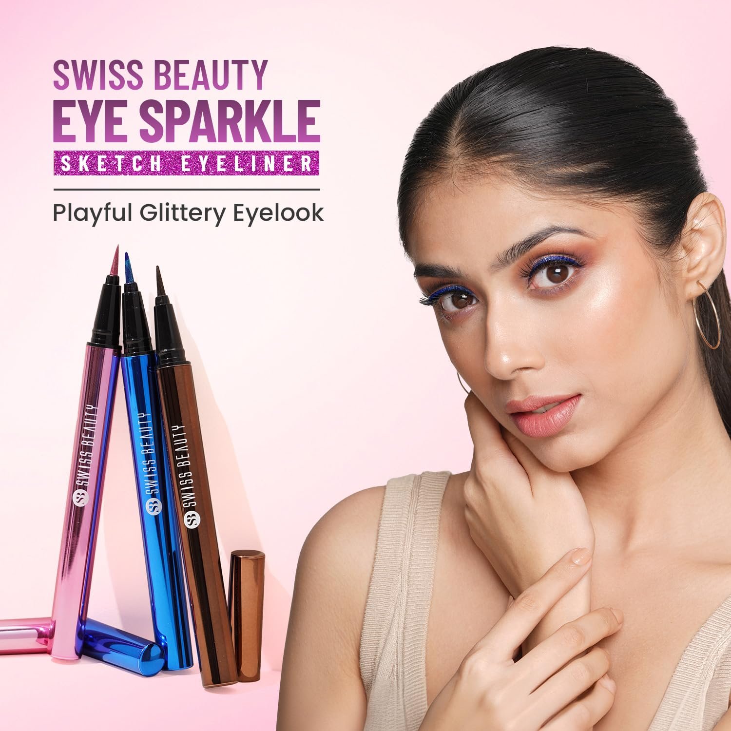 SWISS BEAUTY Pencil Eye Sparkle Sketch Eye Liner | Smudge-Proof, Waterproof Eye Makeup With Glittery Effect | Precision Application| Quick Dry | Shade- Magic Blue,0.6G