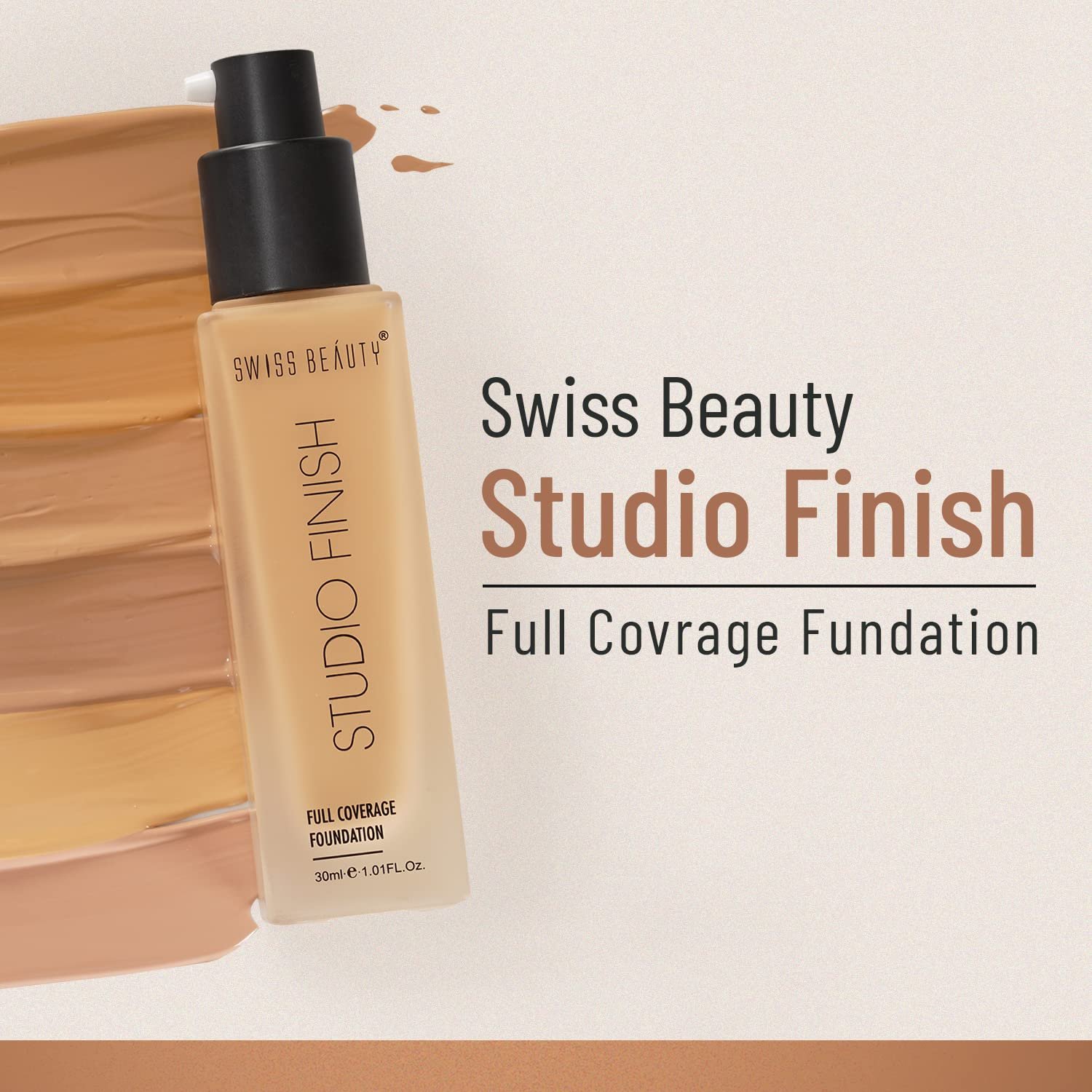 Swiss Beauty Full coverage Foundation Studio Finish, Face Makeup, Shade- Natural Beige, 30ml