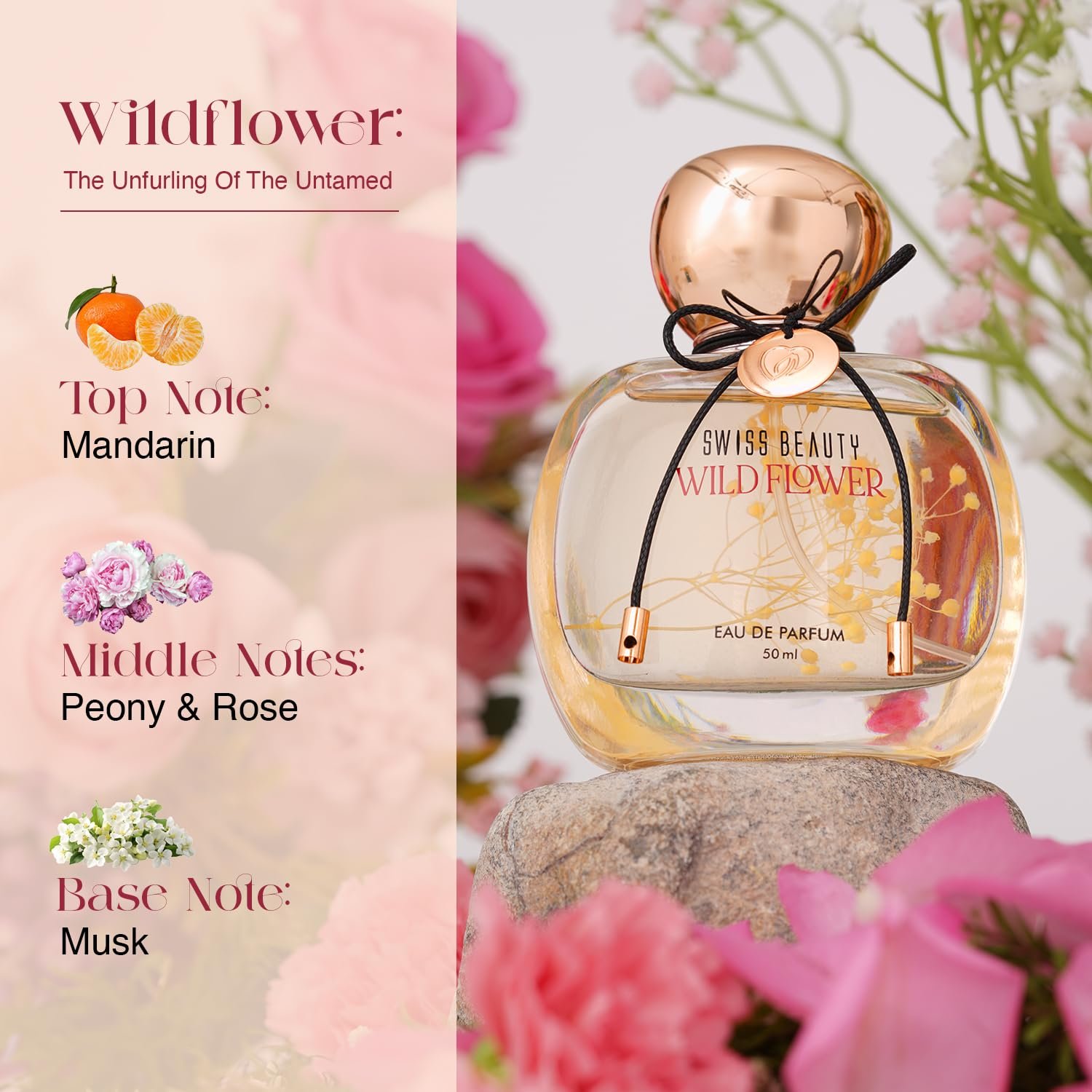 Swiss Beauty Wild Flower EDP | Long-Lasting | Ideal For Gifting | Everyday Wear | Top Note: Mandarin | Middle Notes: Peony & Roses | Base Note: Musk | 50ml - Image 5