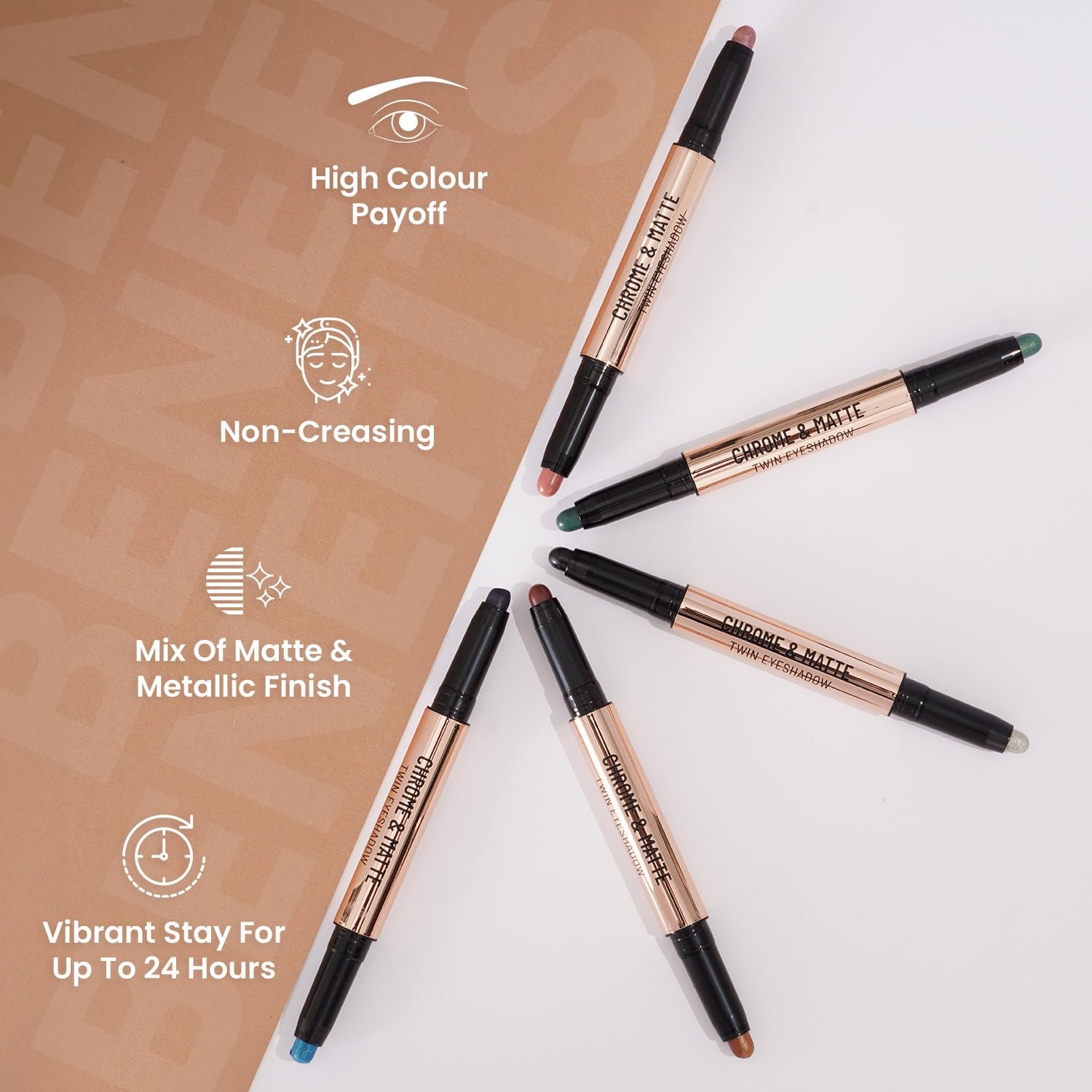 Swiss Beauty Chrome & Matte Twin Eyeshadow Stick | Mix of Matte and Shimmer | Easy to blend, non creasing eyeshadow | 24 Hour Stay | Shade- Garden Blooms, 2g - Image 2