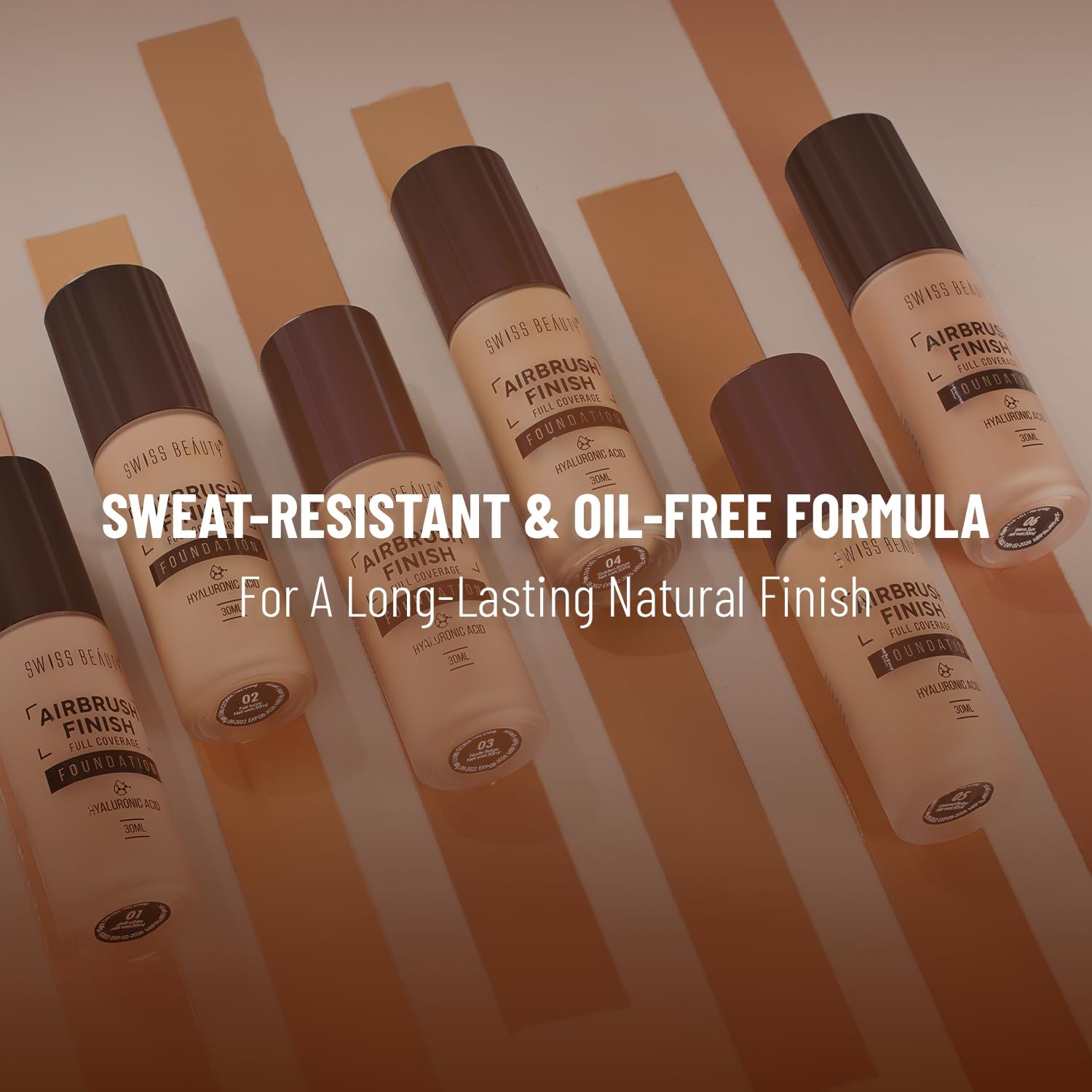Swiss Beauty Airbrush Finish Full Coverage Foundation | Full Coverage Up To 8 Hours | Waterproof & Lightweight | Natural Matte Finish | Long-Lasting Wear | Enriched with Hyaluronic Acid | For All Skin Types | Dermatologically Tested | Shade- 02 Fair Ivory, 30ml - Image 2