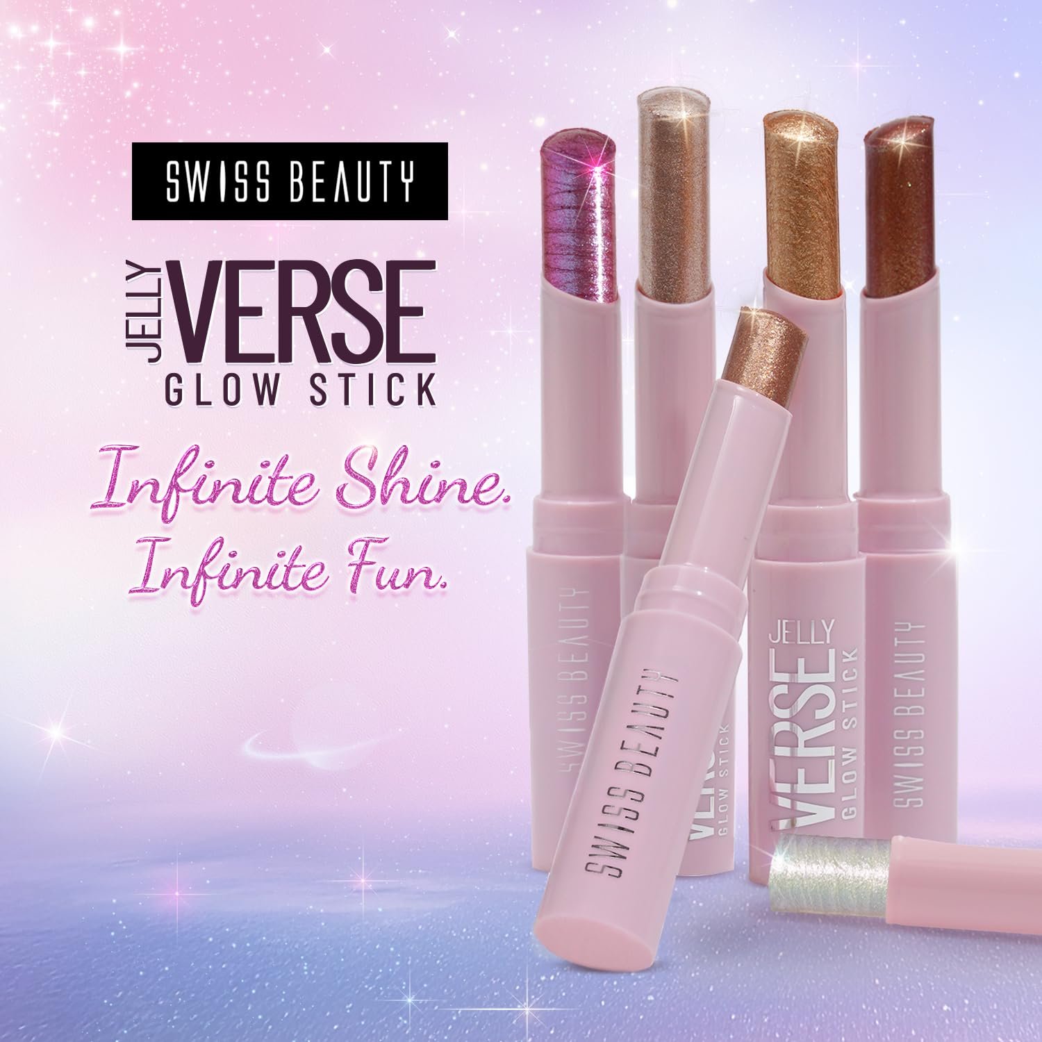 Swiss Beauty Jelly Verse Eyeshadow Glow Stick | Rich Colour Payoff | Crease-Proof | Sparkling Shine | 6 Stellar Shades | Shade- 6. Twilight Beam, 3g