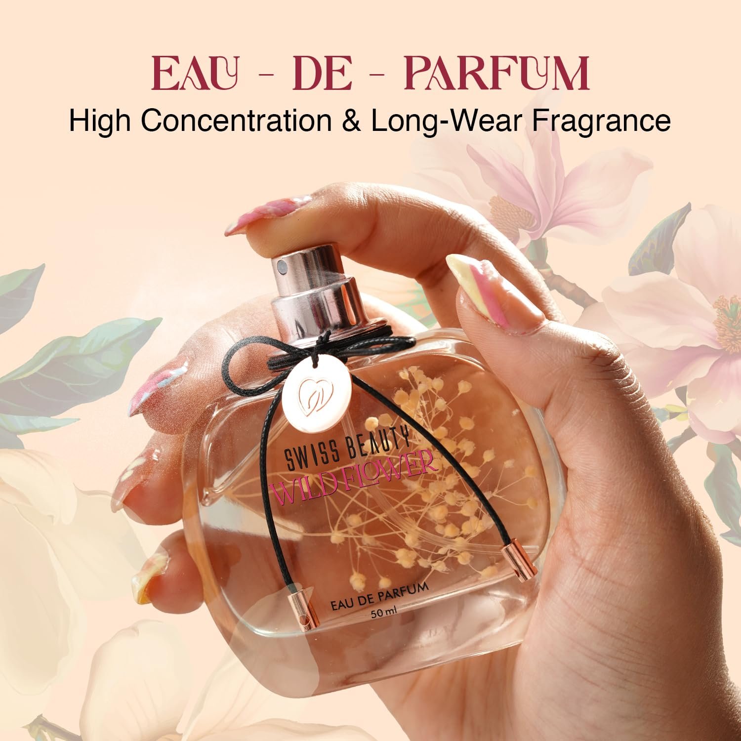 Swiss Beauty Wild Flower EDP | Long-Lasting | Ideal For Gifting | Everyday Wear | Top Note: Mandarin | Middle Notes: Peony & Roses | Base Note: Musk | 50ml - Image 3