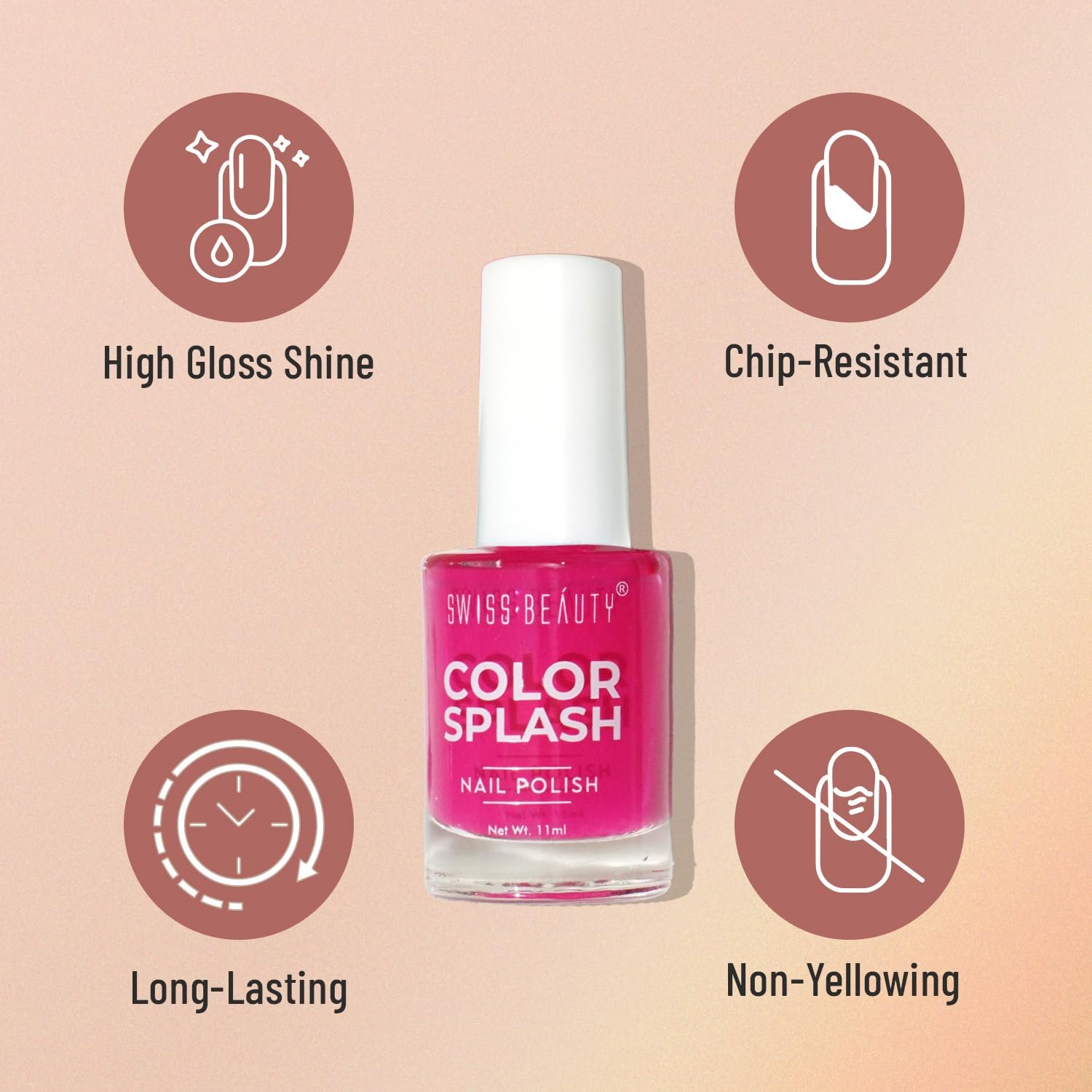 Swiss Beauty Color Splash Nail Polish with Glossy Gel Finish | Non-Chipping, Quick drying, Long-Lasting Nail paint - Image 3