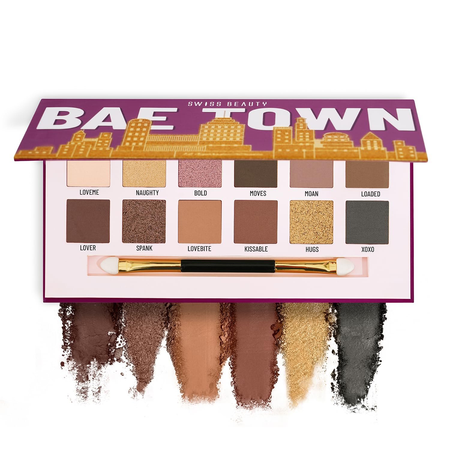 Swiss Beauty Bae Town Eyeshadow Palette with 12 highly pigmented shades | Mix of Mattes, Metallics and Shimmers | Comes with Eye Brush| Shade – Crush Me, 14gm