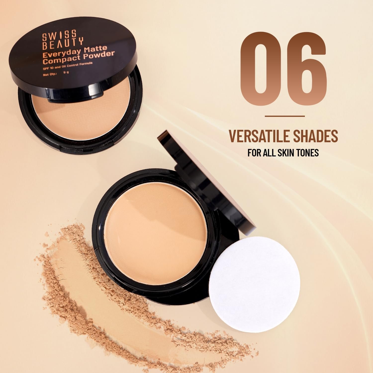 Swiss Beauty Everyday Matte Compact with SPF 10 | Oil-Control Formula | Blurs Pores | Soft-Focus Finish | Enriched with Vitamin E | Shade- 01 Cashew, 9g - Image 4