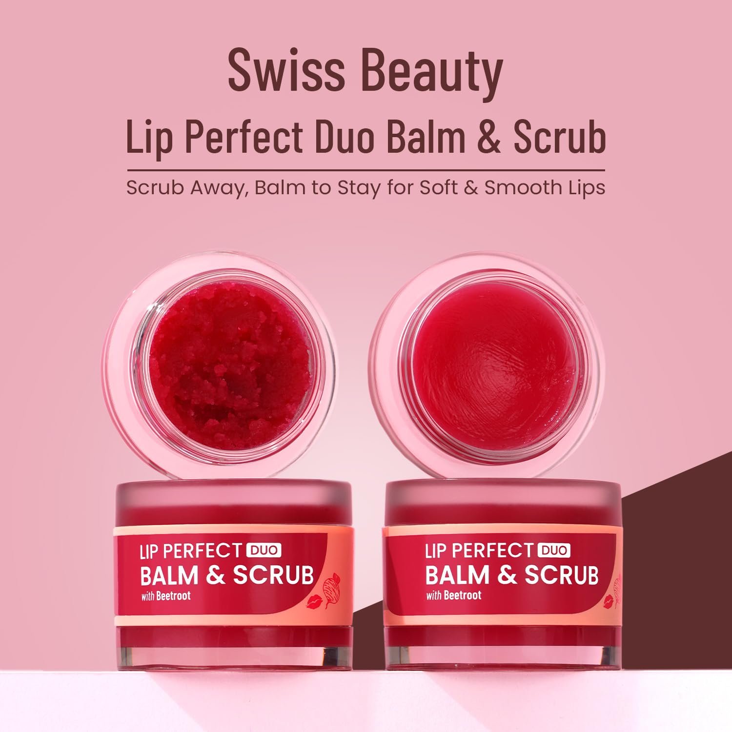 Swiss Beauty Lip Perfect Duo Balm & Scrub With Coffee Extract for Pigmented Lips | Moisturizes Dry & Chapped | Soft & Smooth | For Men & Women (Beetroot)