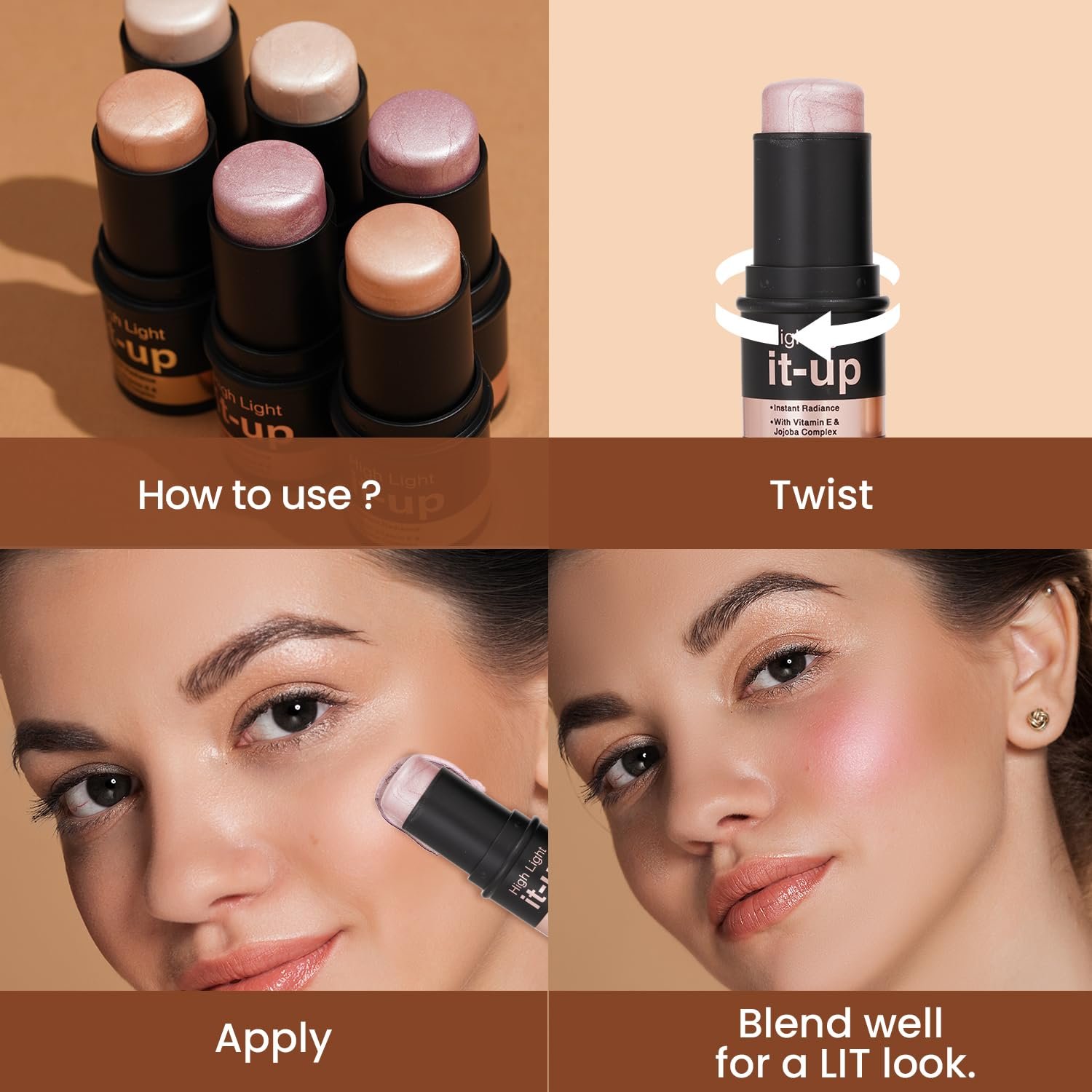 Swiss Beauty High Light It-Up Highlighter | With Vitamin E & Jojoba Complex | Instant Radiant Glow | Long-Lasting | Creamy & Blendable | Twist-Up Format | Shade- Radiant Pink, 8g - Image 6