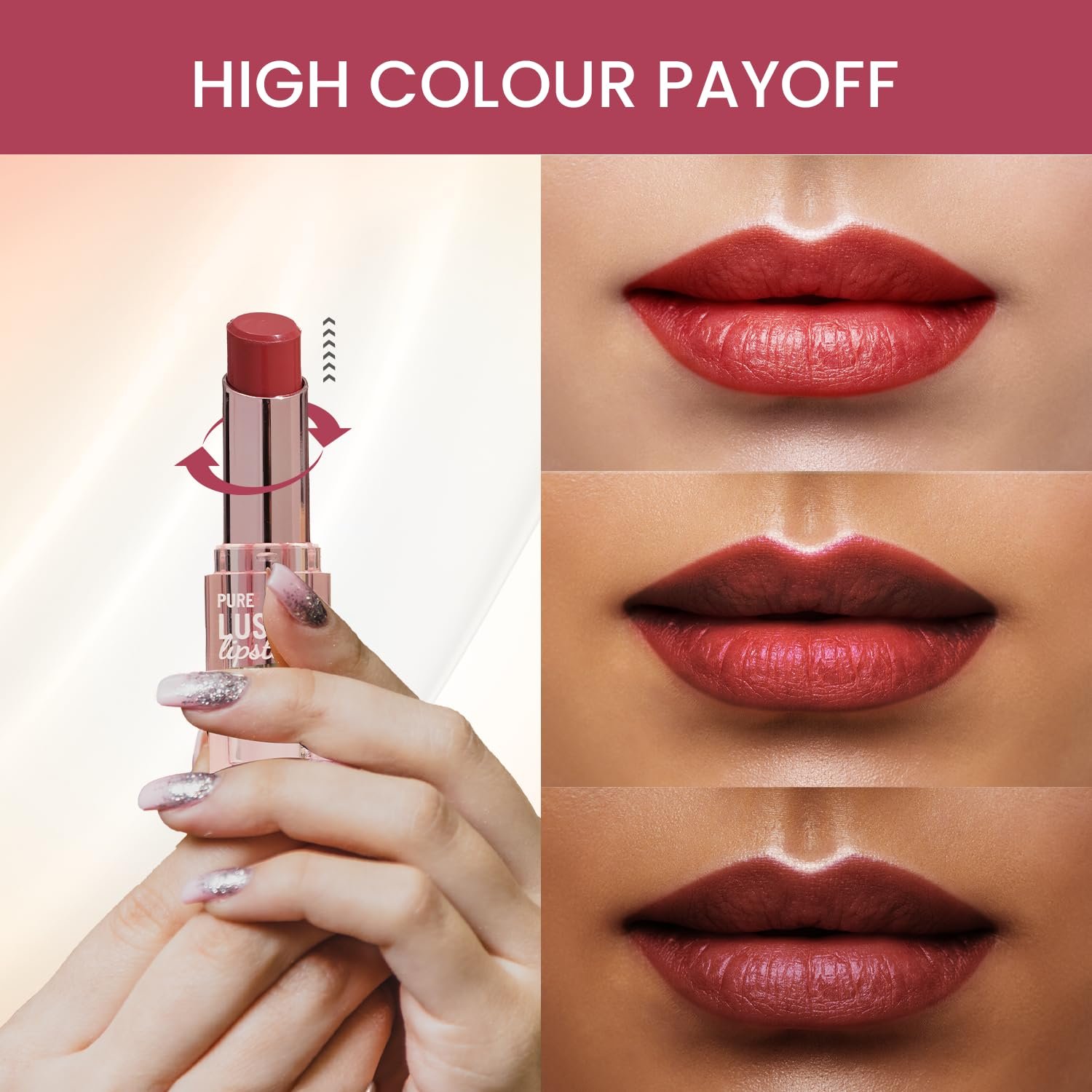 Swiss Beauty Pure Lustre Lipstick | High Shine Finish | Smooth Glide | With Olive Oil & Vitamin E | Hydrating | Shade- Salty Pink, 3.8gm - Image 4