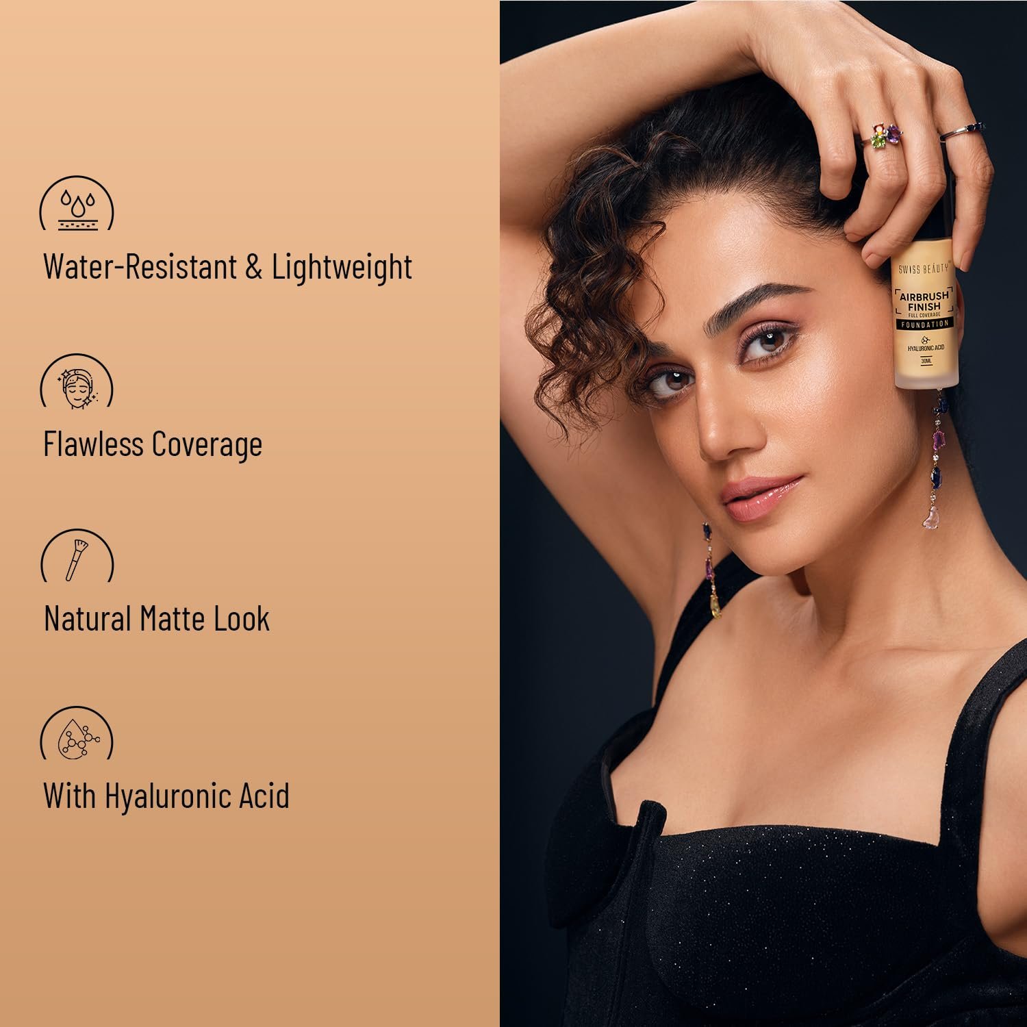 Swiss Beauty Airbrush Finish Full Coverage Foundation | Full Coverage Up To 8 Hours | Waterproof & Lightweight | Natural Matte Finish | Long-Lasting Wear | Enriched with Hyaluronic Acid | For All Skin Types | Dermatologically Tested | Shade- 02 Fair Ivory, 30ml - Image 3
