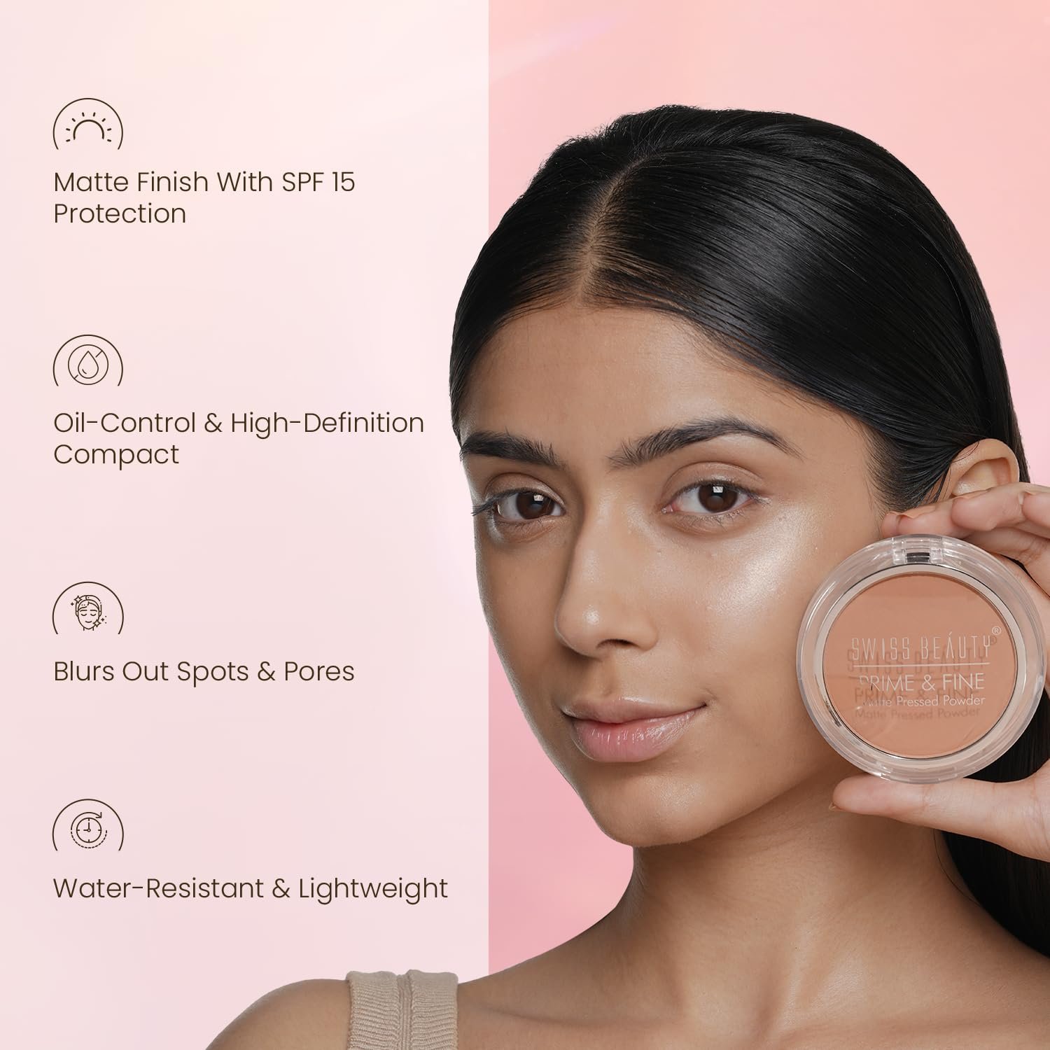 SWISS BEAUTY Prime & Fine Matte Pressed Powder For All Skin Types, Classic-Ivory, 8 G - Image 2